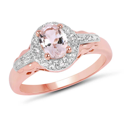 14K Rose Gold Plated 0.73 Carat Genuine Morganite & White Topaz .925 Sterling Silver Ring - Image 4