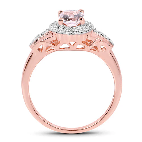 14K Rose Gold Plated 0.73 Carat Genuine Morganite & White Topaz .925 Sterling Silver Ring - Image 5