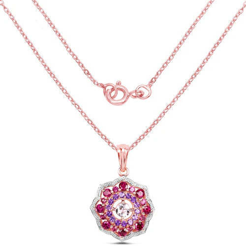 14K Rose Gold Plated 2.30 Carat Genuine Morganite, Rhodolite and Amethyst .925 Sterling Silver Pendant - Image 5