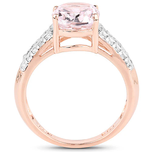 14K Rose Gold Plated 3.27 Carat Genuine Kunzite Oval and White Zircon .925 Sterling Silver Ring Ring - Image 2
