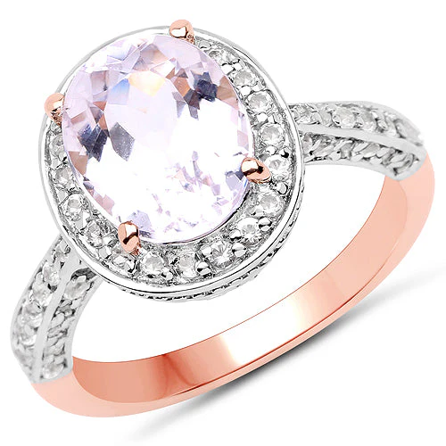 14K Rose Gold Plated 3.86 Carat Genuine Kunzite and White Zircon .925 Sterling Silver Ring - Image 4