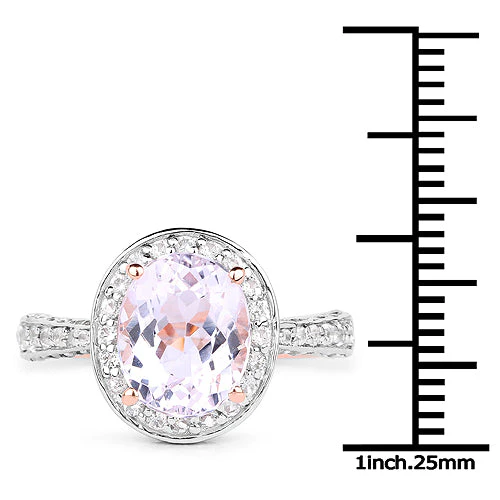 14K Rose Gold Plated 3.86 Carat Genuine Kunzite and White Zircon .925 Sterling Silver Ring - Image 5