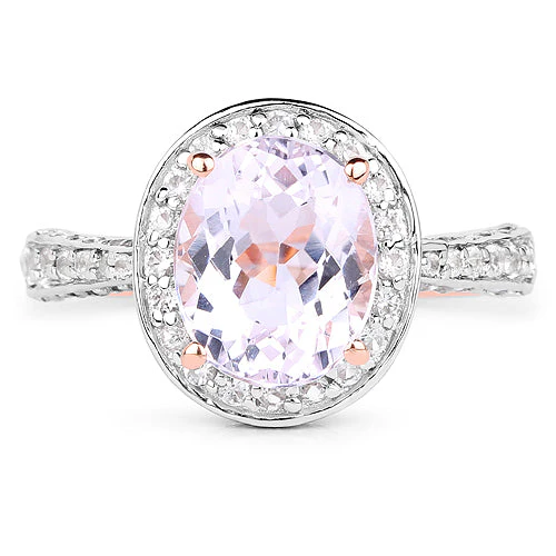 14K Rose Gold Plated 3.86 Carat Genuine Kunzite and White Zircon .925 Sterling Silver Ring - Image 6