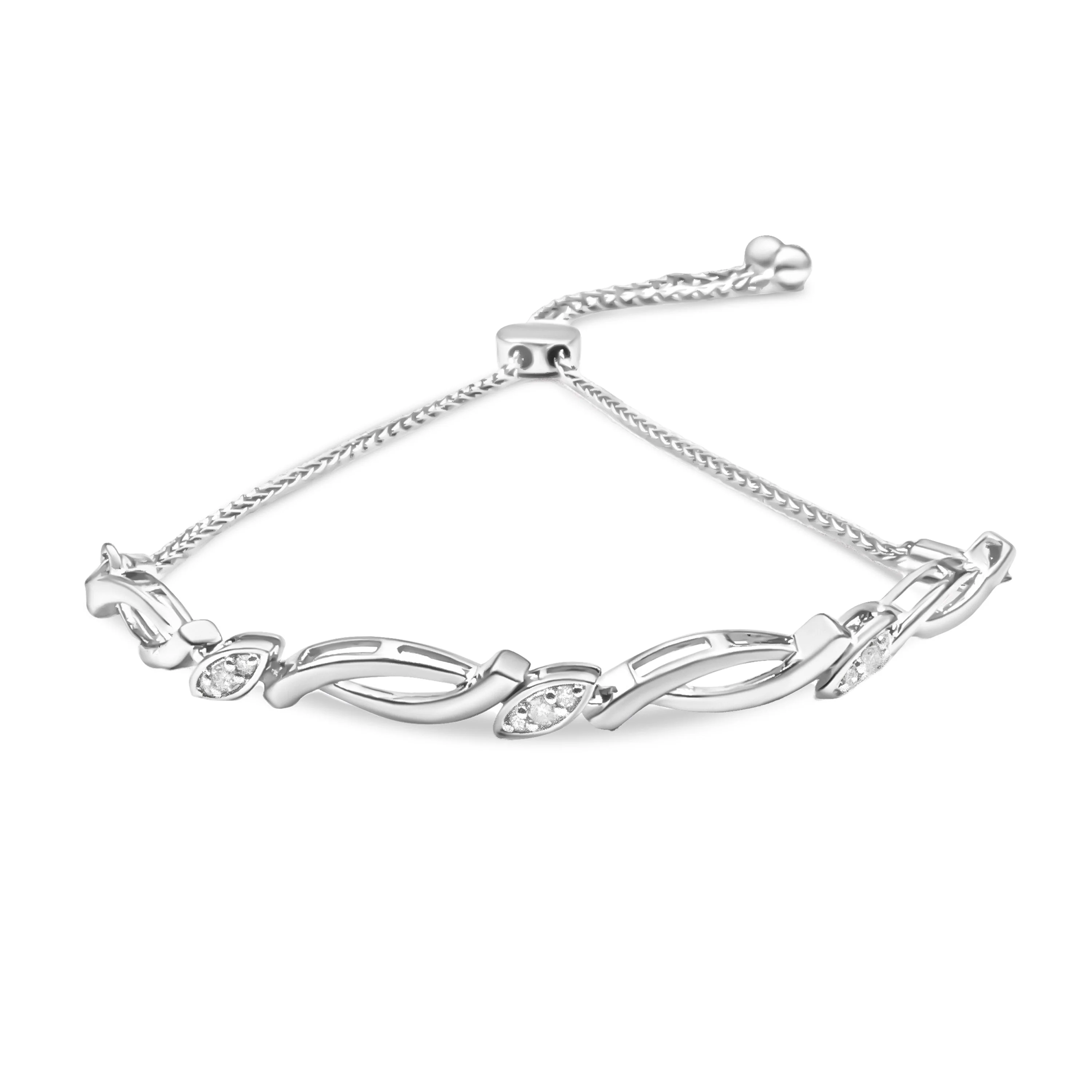 14K Rose Gold Plated .925 Sterling Silver 1/10 Cttw Diamond Alternating Swirl link Bolo Bracelet (I-J Color, I2-I3 Clarity) - 6" to 9" Adjustable - Image 10