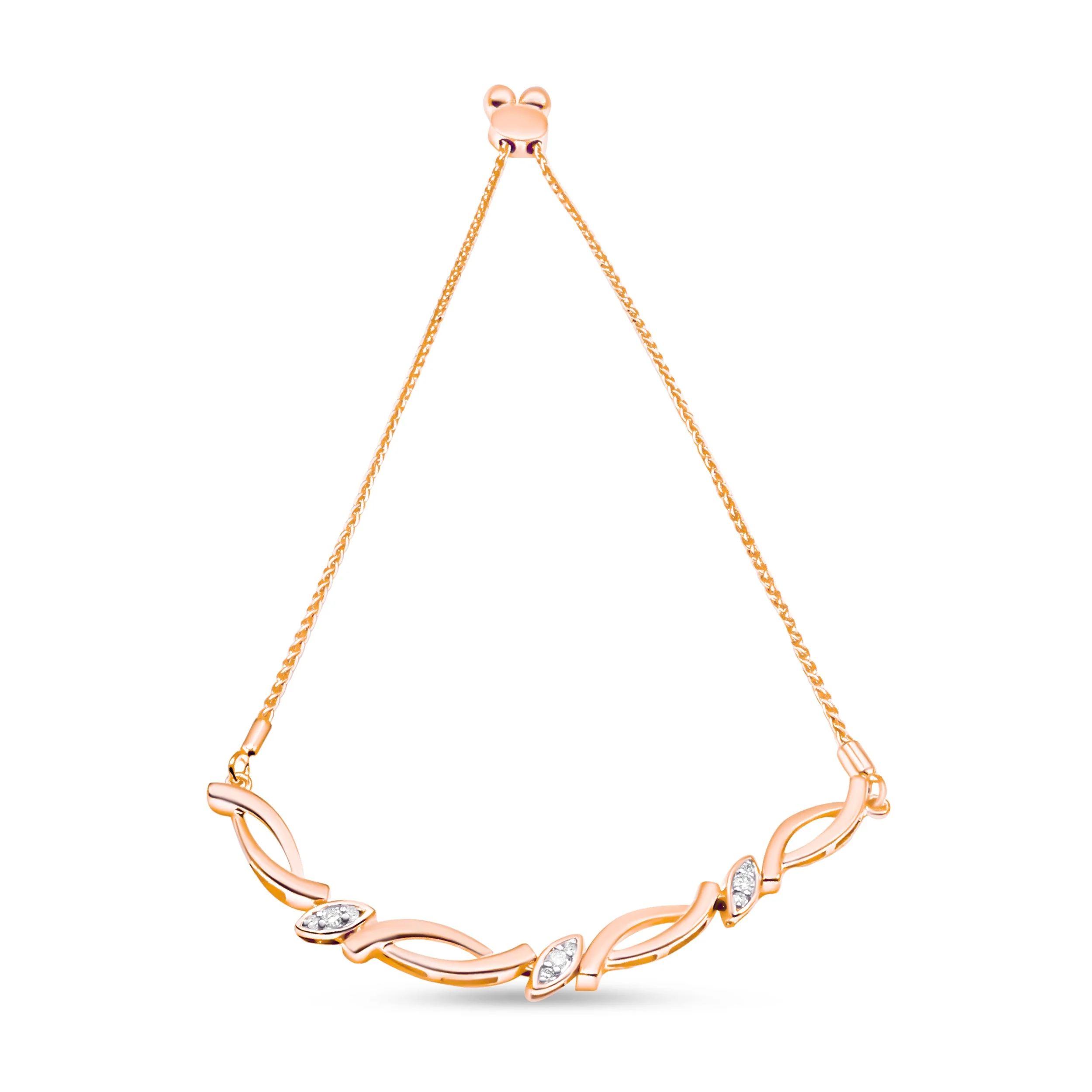 14K Rose Gold Plated .925 Sterling Silver 1/10 Cttw Diamond Alternating Swirl link Bolo Bracelet (I-J Color, I2-I3 Clarity) - 6" to 9" Adjustable - Image 4