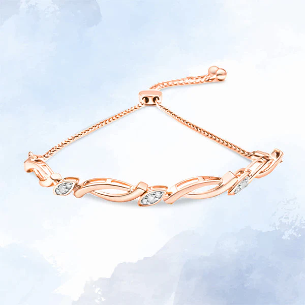 14K Rose Gold Plated .925 Sterling Silver 1/10 Cttw Diamond Alternating Swirl link Bolo Bracelet (I-J Color, I2-I3 Clarity) - 6" to 9" Adjustable - Image 5