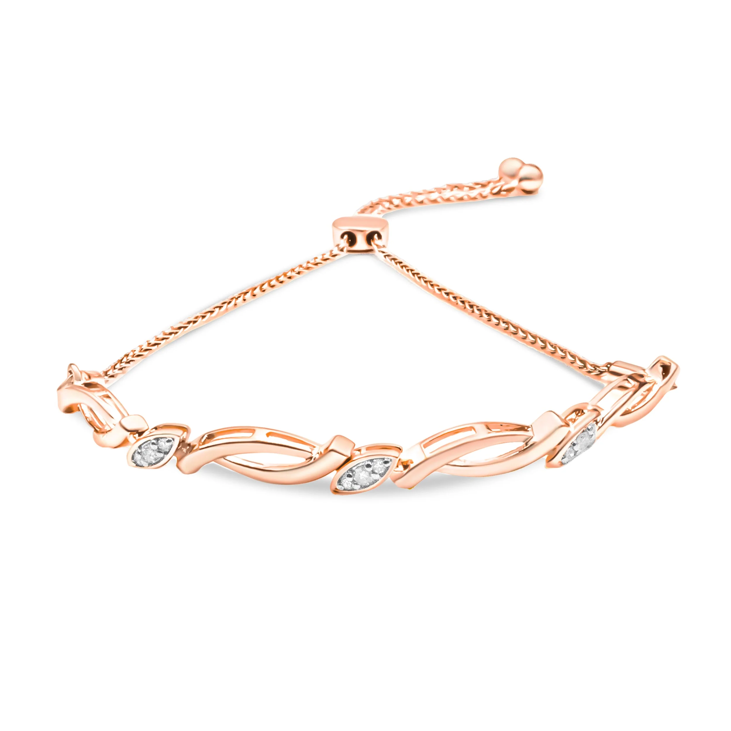 14K Rose Gold Plated .925 Sterling Silver 1/10 Cttw Diamond Alternating Swirl link Bolo Bracelet (I-J Color, I2-I3 Clarity) - 6" to 9" Adjustable - Image 7
