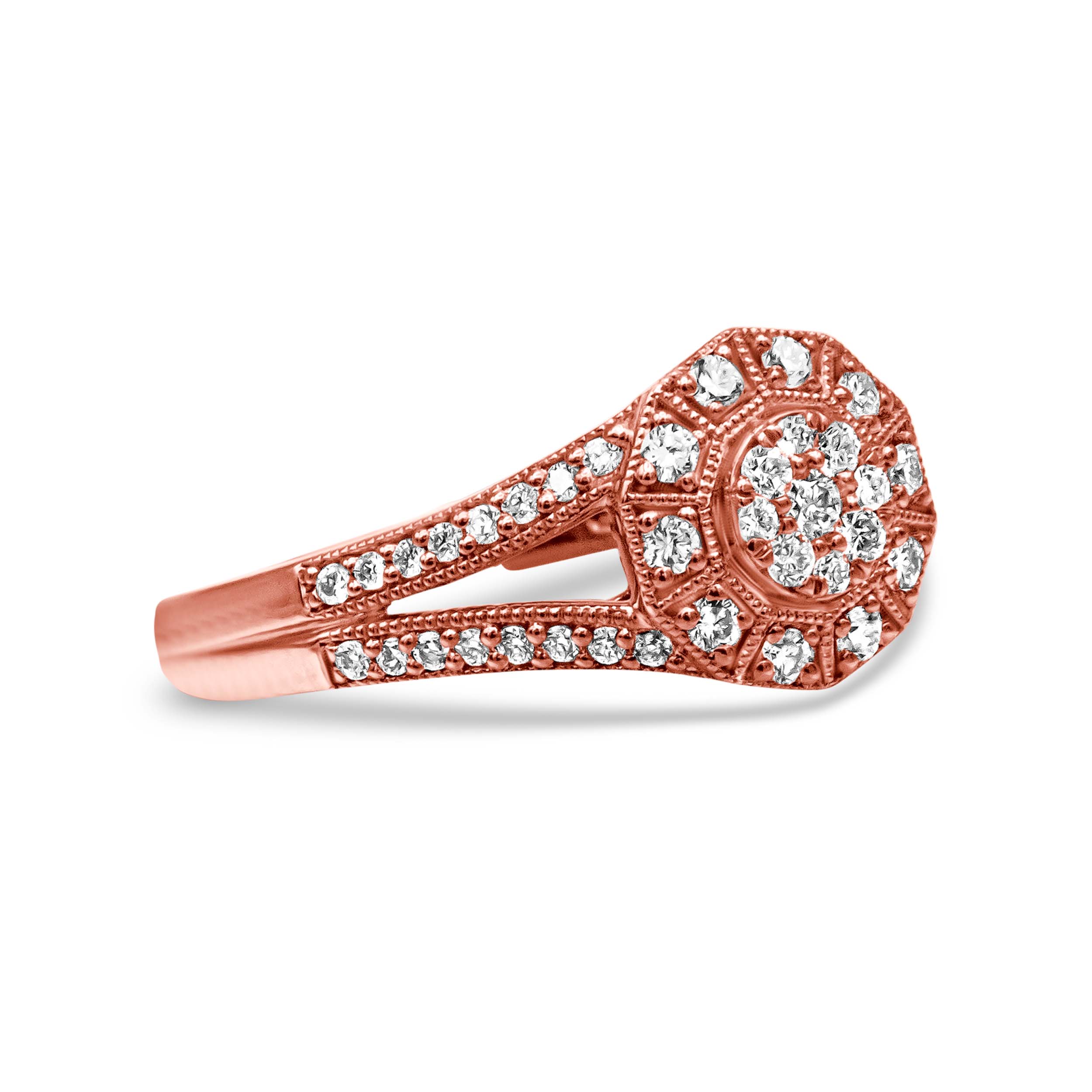 14K Rose Gold Plated .925 Sterling Silver 1/2 Cttw Pave Diamond Halo Cluster Split Shank Cocktail Ring (I-J Color, I1-I2 Clarity) - Size 6 - Image 2