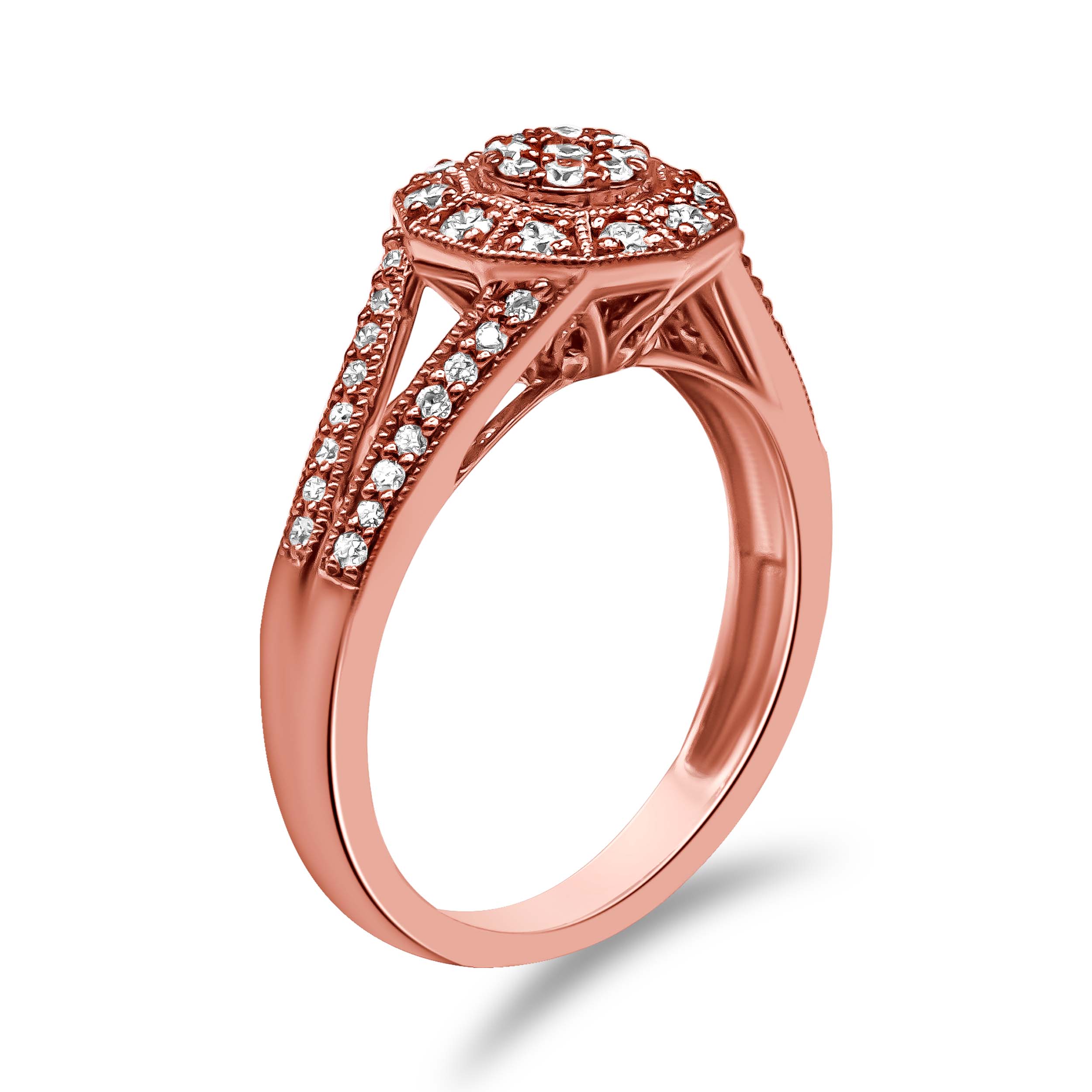 14K Rose Gold Plated .925 Sterling Silver 1/2 Cttw Pave Diamond Halo Cluster Split Shank Cocktail Ring (I-J Color, I1-I2 Clarity) - Size 6 - Image 3