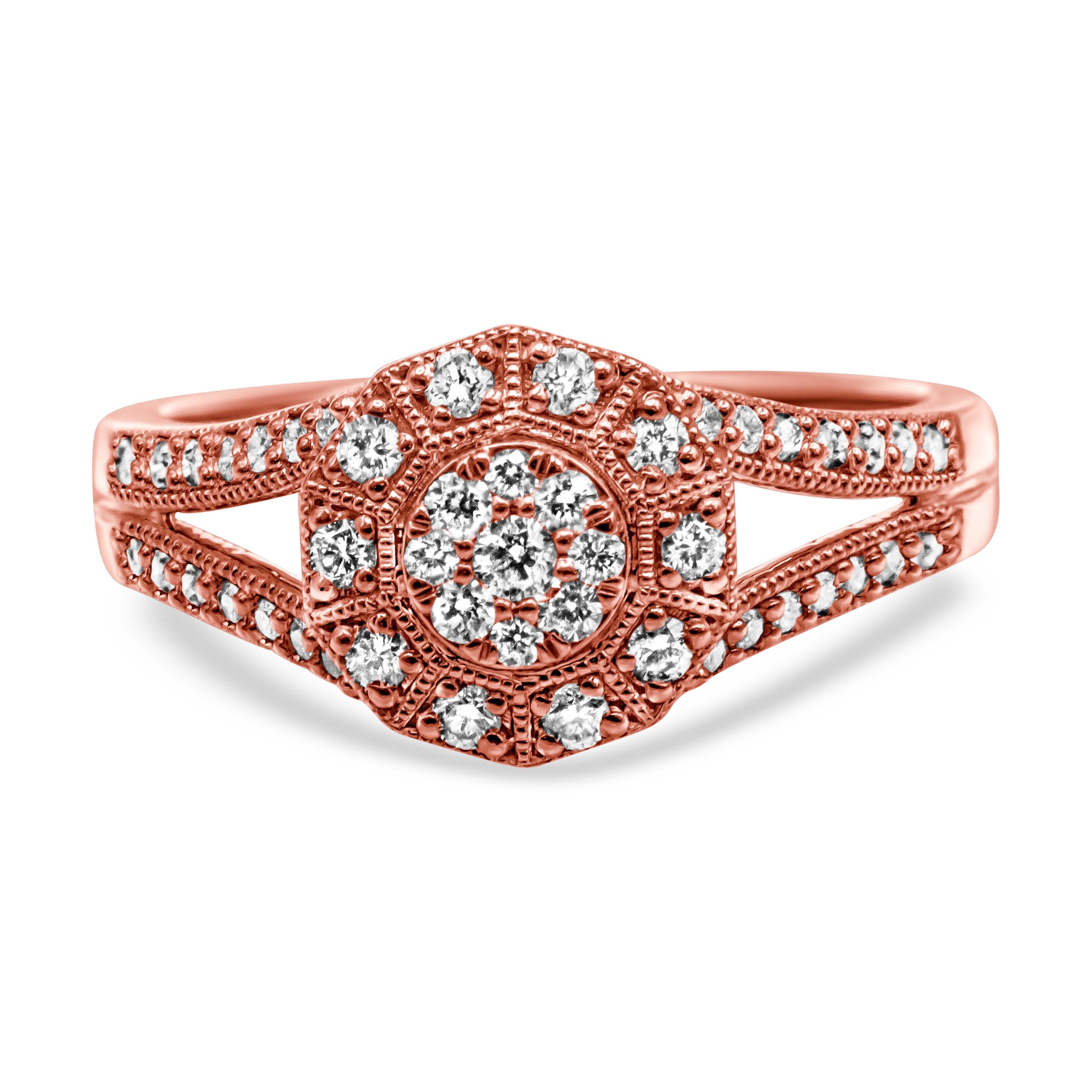14K Rose Gold Plated .925 Sterling Silver 1/2 Cttw Pave Diamond Halo Cluster Split Shank Cocktail Ring (I-J Color, I1-I2 Clarity) - Size 6 - Image 4