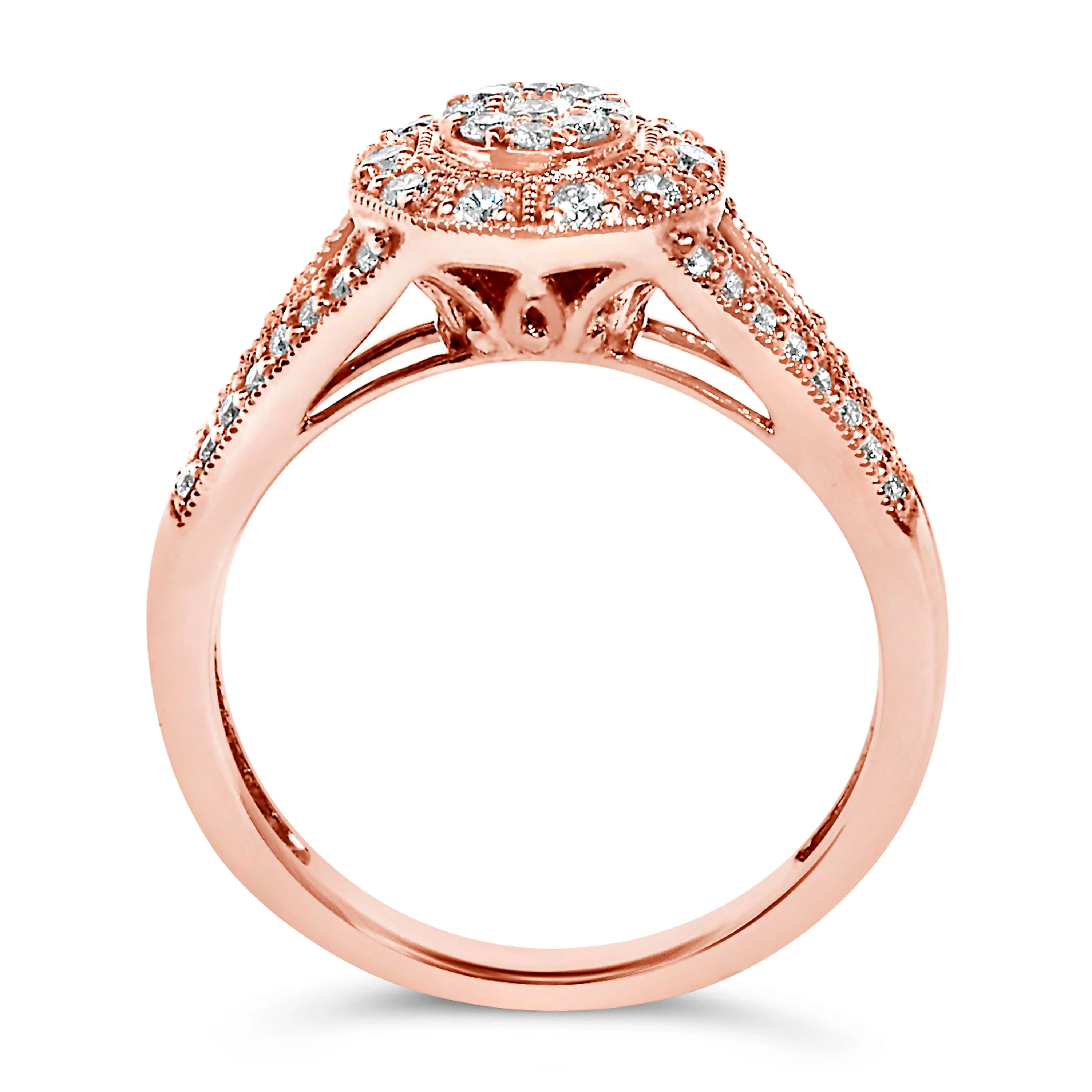 14K Rose Gold Plated .925 Sterling Silver 1/2 Cttw Pave Diamond Halo Cluster Split Shank Cocktail Ring (I-J Color, I1-I2 Clarity) - Size 6 - Image 8