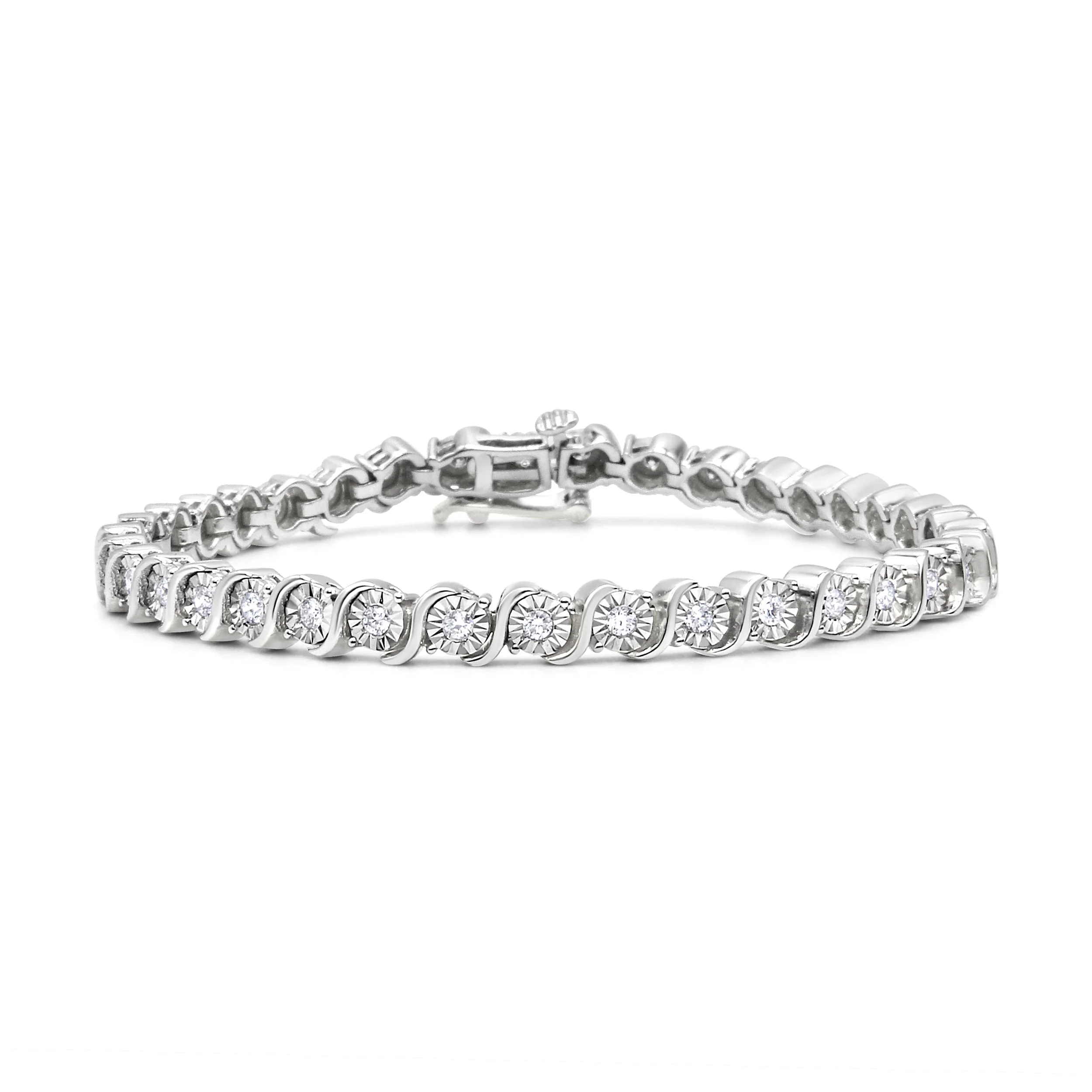 14K Rose Gold Plated .925 Sterling Silver 1/4 Cttw Diamond Round Miracle Plate and "S" Link Tennis Bracelet (I-J Color, I2- I3 Clarity) - 7" - Image 2