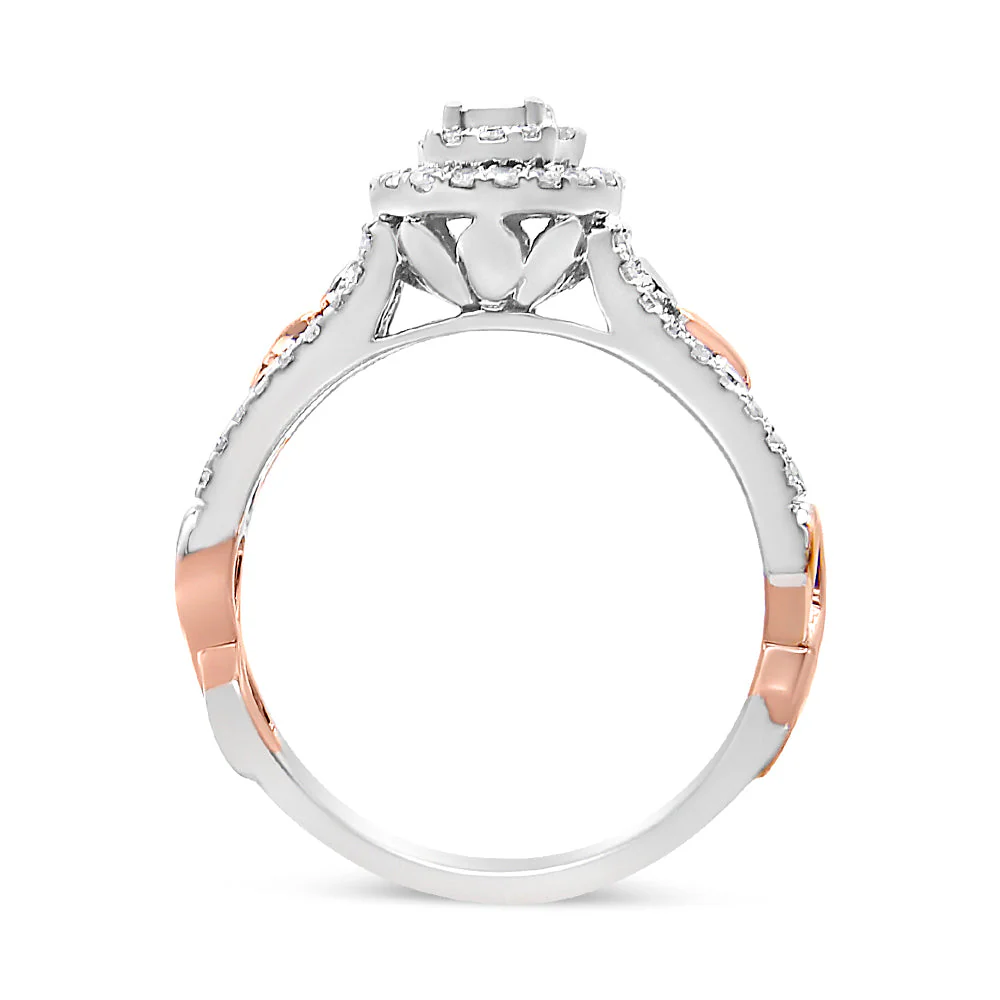 14K Rose Gold Plated .925 Sterling Silver 3/8 Cttw Round Diamond Double Frame Cross-Over Split Shank Engagement Ring (I-J Color, I2-I3 Clarity) - Size 7 - Image 4