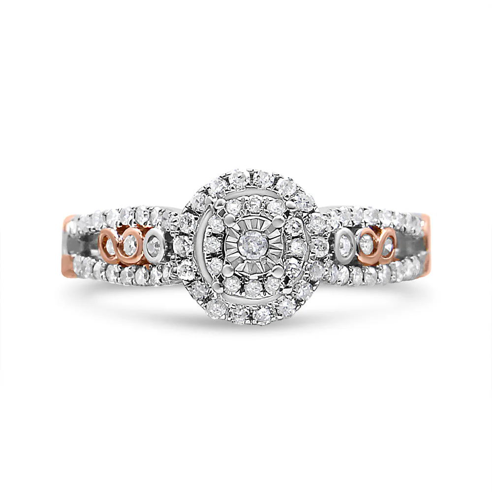 14K Rose Gold Plated .925 Sterling Silver 3/8 Cttw Round Diamond Double Frame Cross-Over Split Shank Engagement Ring (I-J Color, I2-I3 Clarity) - Size 7 - Image 5