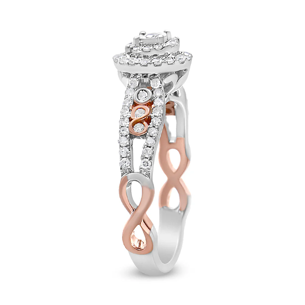 14K Rose Gold Plated .925 Sterling Silver 3/8 Cttw Round Diamond Double Frame Cross-Over Split Shank Engagement Ring (I-J Color, I2-I3 Clarity) - Size 7 - Image 7