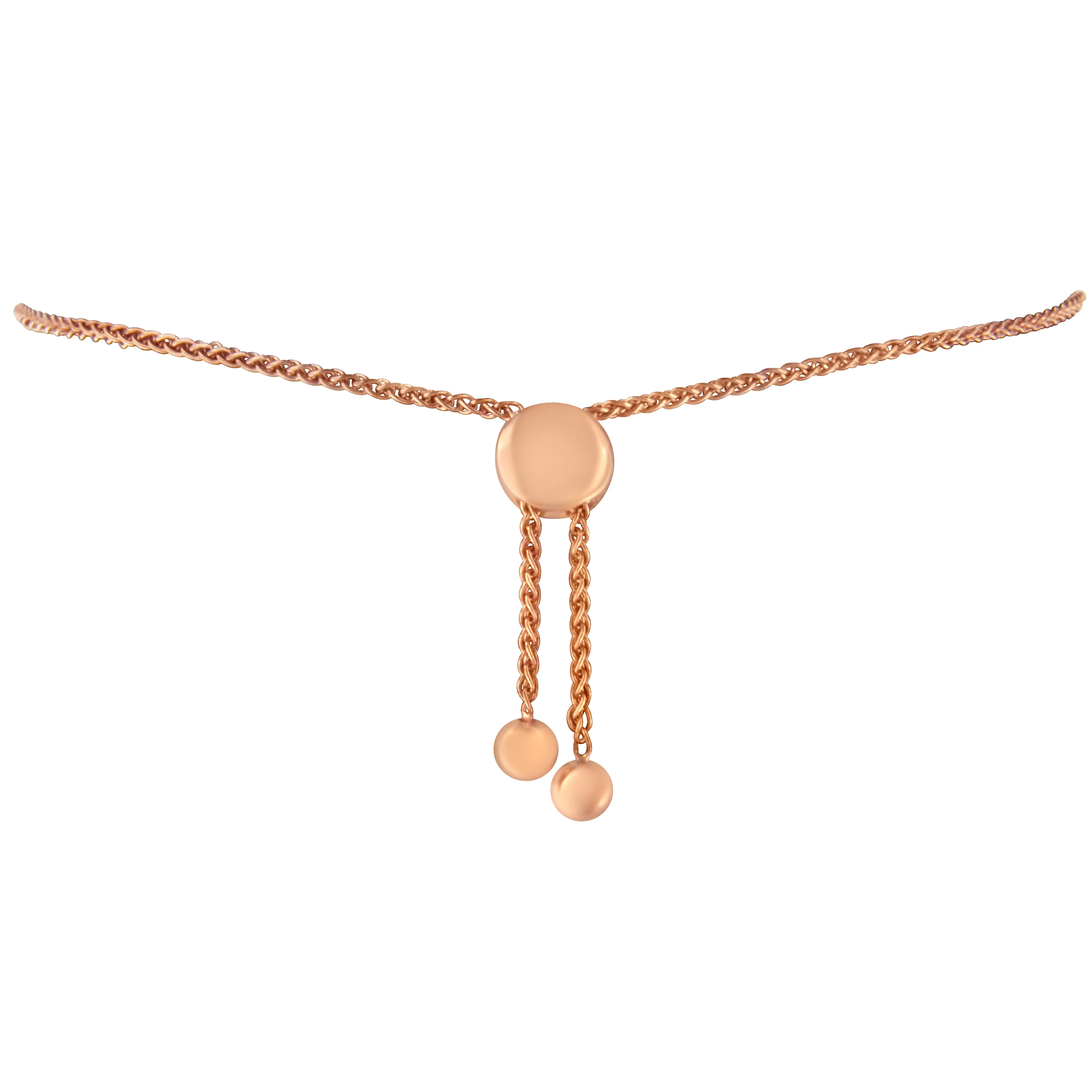 14K Rose Gold Plated .925 Sterling Silver Diamond Accent Circle and Heart Link Adjustable 6â€-10†Bolo Bracelet (I-J Color, I3 Clarity) - Image 10