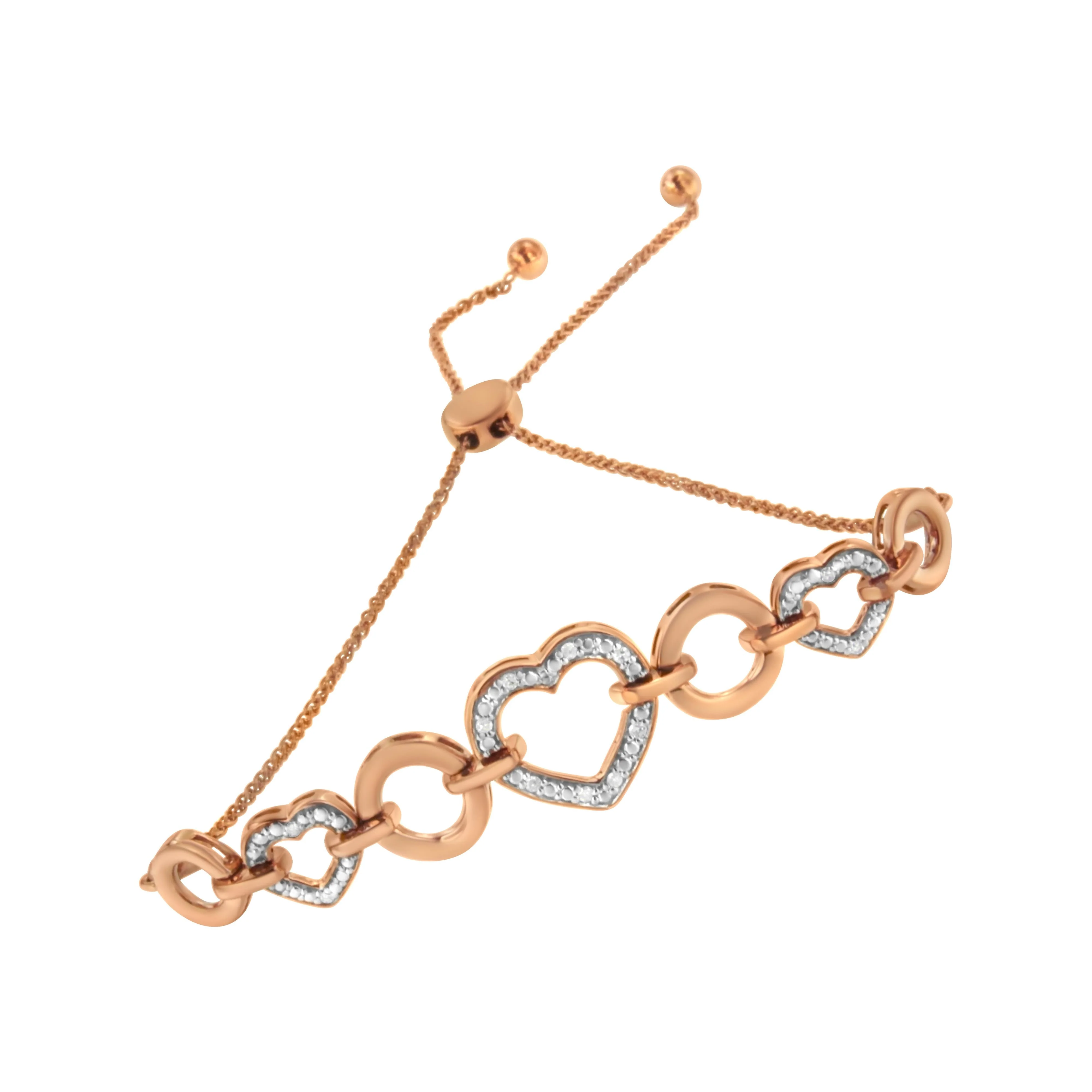 14K Rose Gold Plated .925 Sterling Silver Diamond Accent Circle and Heart Link Adjustable 6â€-10†Bolo Bracelet (I-J Color, I3 Clarity) - Image 2