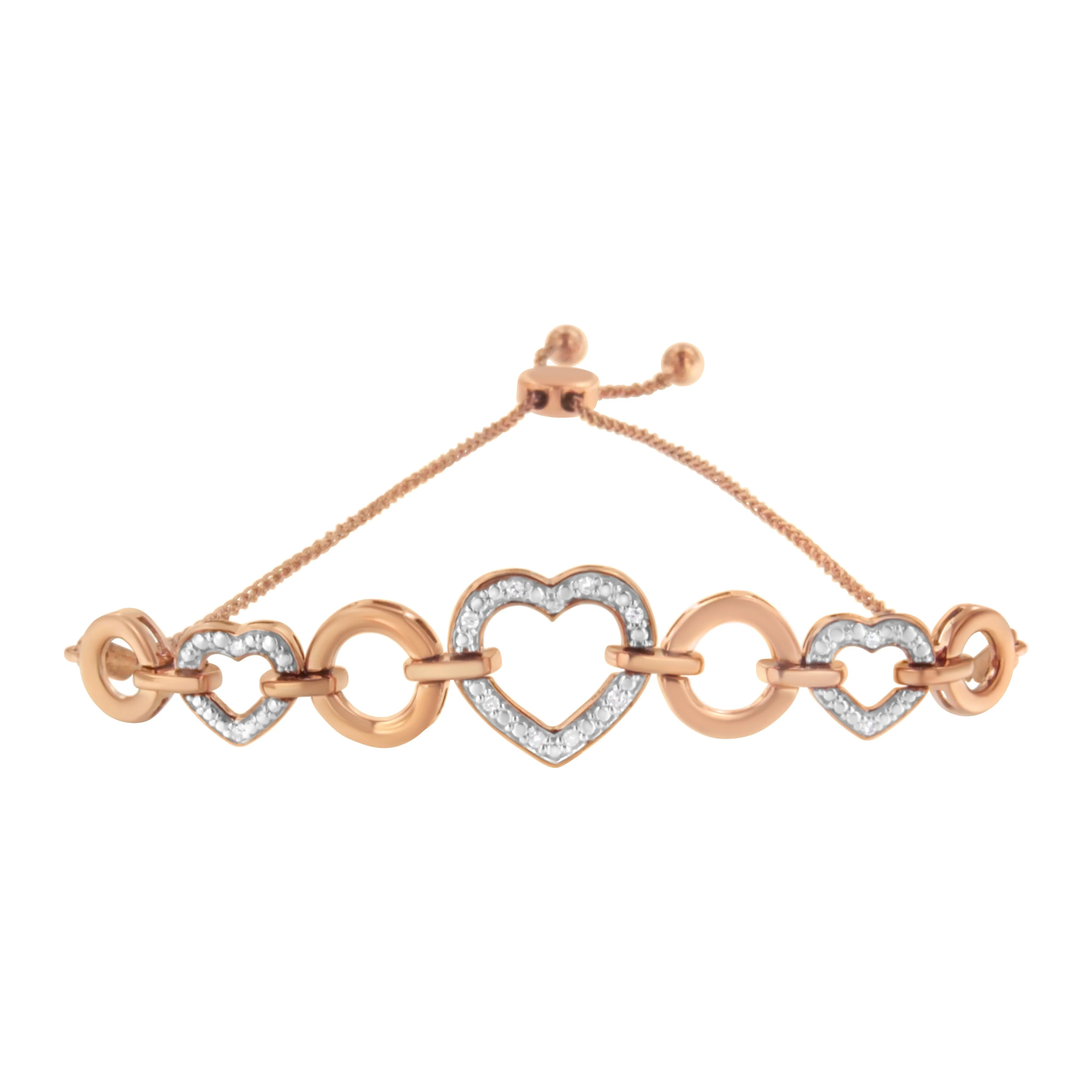 14K Rose Gold Plated .925 Sterling Silver Diamond Accent Circle and Heart Link Adjustable 6â€-10†Bolo Bracelet (I-J Color, I3 Clarity) - Image 3
