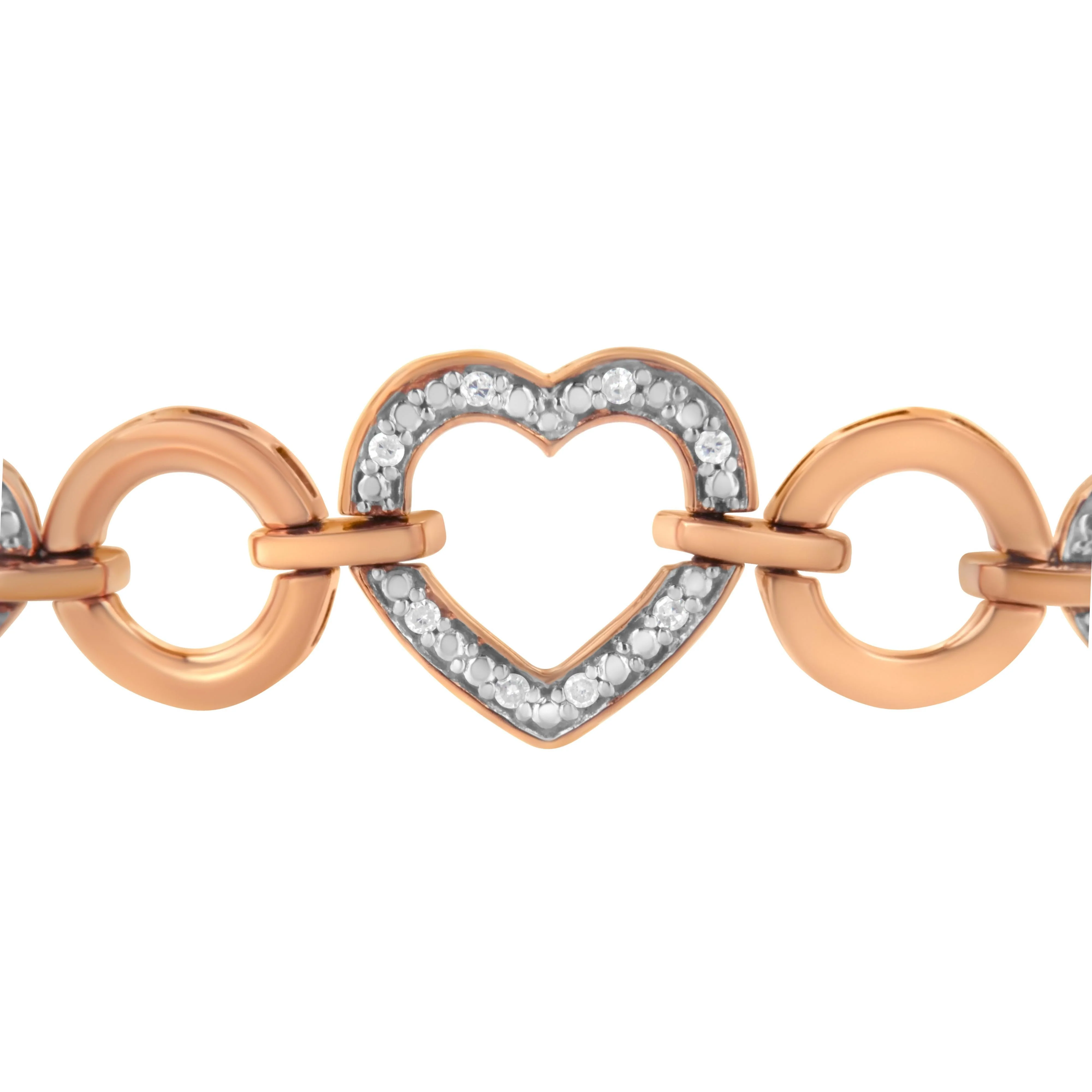 14K Rose Gold Plated .925 Sterling Silver Diamond Accent Circle and Heart Link Adjustable 6â€-10†Bolo Bracelet (I-J Color, I3 Clarity) - Image 4