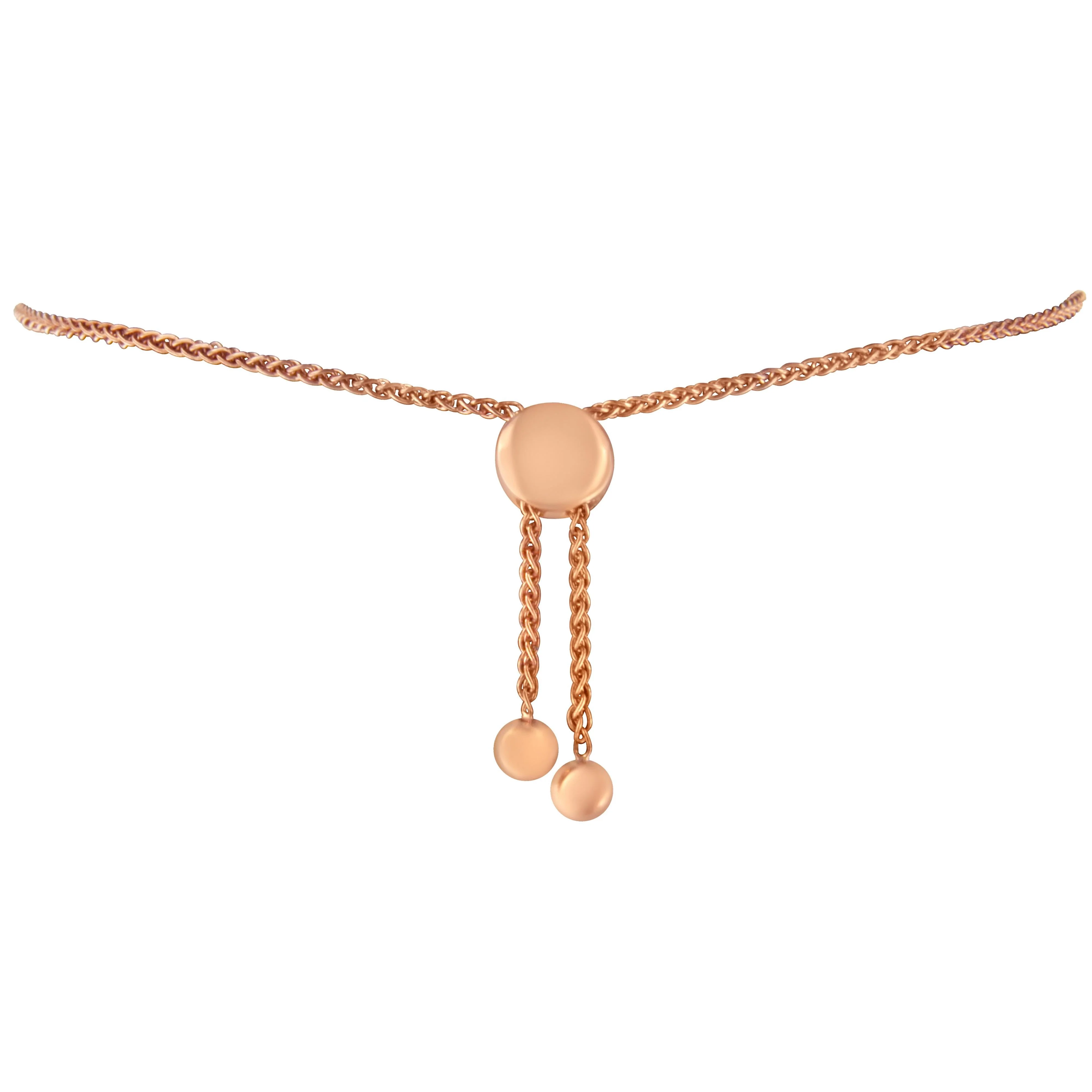 14K Rose Gold Plated .925 Sterling Silver Diamond Accent Circle and Heart Link Adjustable 6â€-10†Bolo Bracelet (I-J Color, I3 Clarity) - Image 5