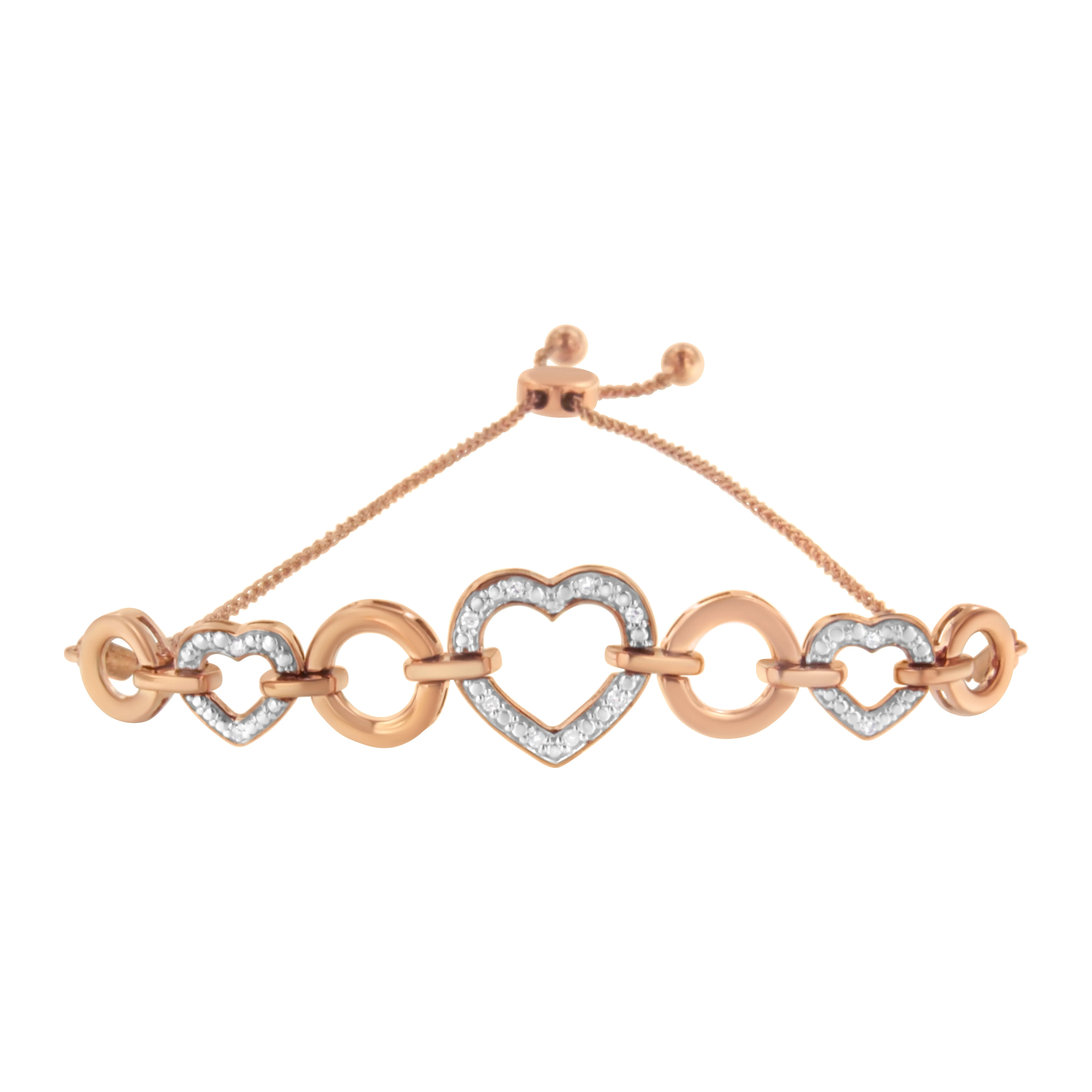 14K Rose Gold Plated .925 Sterling Silver Diamond Accent Circle and Heart Link Adjustable 6â€-10†Bolo Bracelet (I-J Color, I3 Clarity) - Image 8