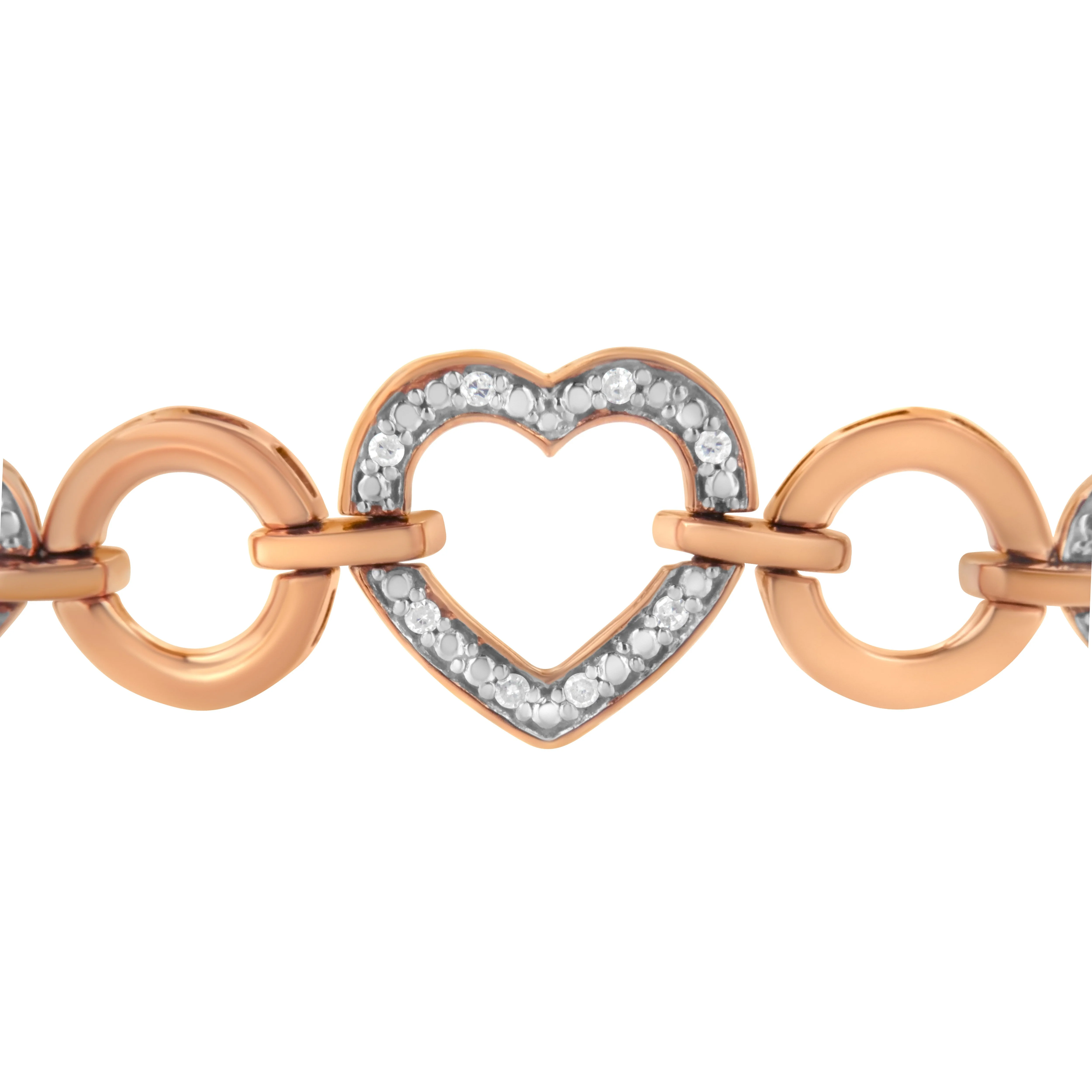 14K Rose Gold Plated .925 Sterling Silver Diamond Accent Circle and Heart Link Adjustable 6â€-10†Bolo Bracelet (I-J Color, I3 Clarity) - Image 9