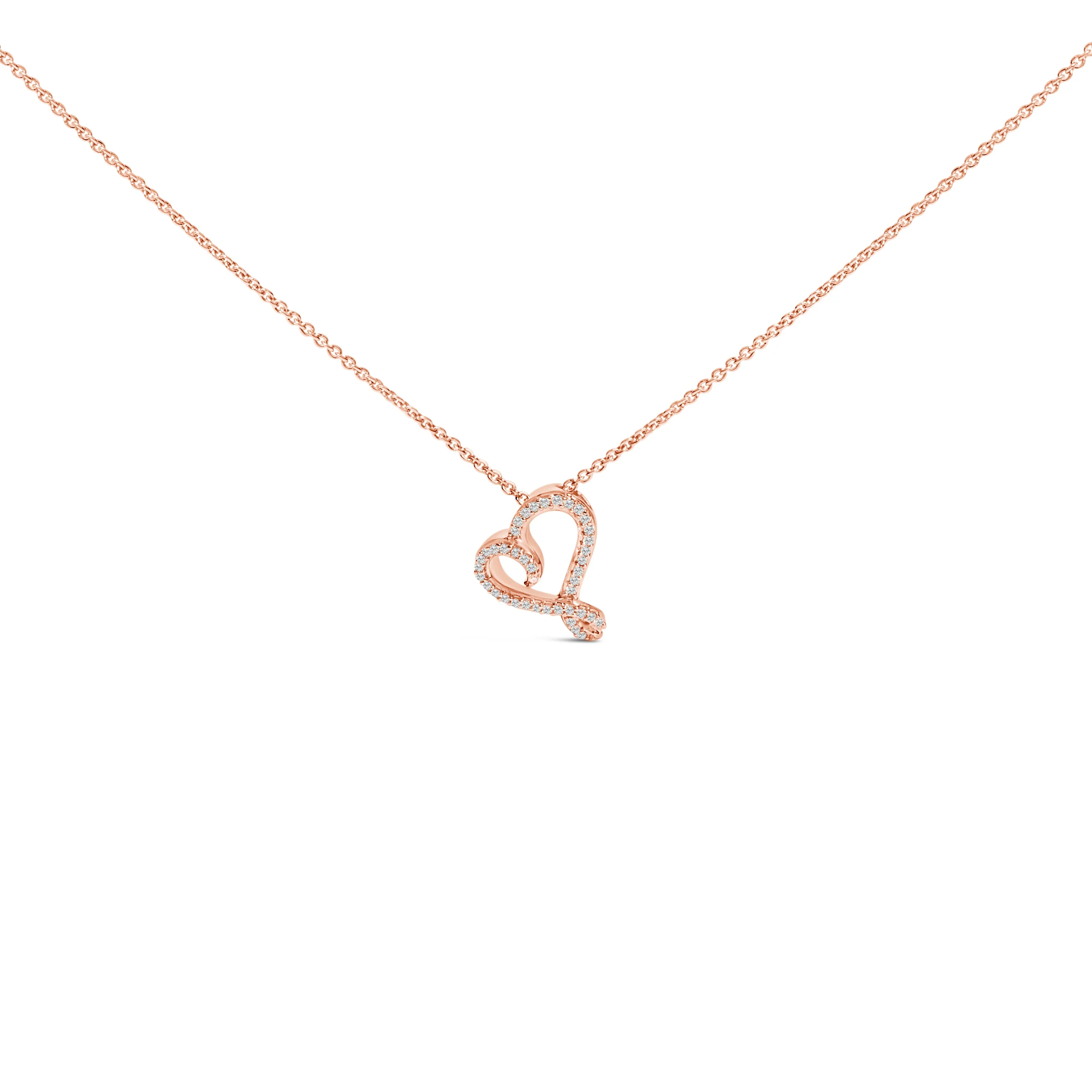 14k Rose Gold Plated Silver 1/10 Cttw Diamond Open Heart Pendant Necklace