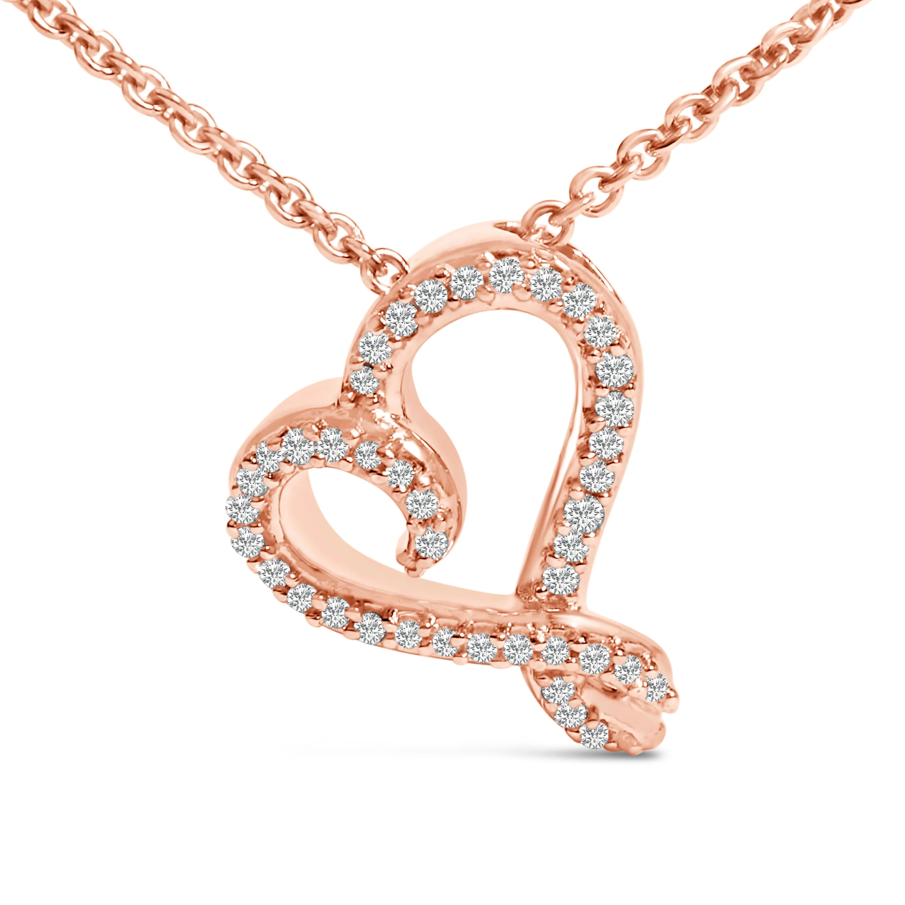 14k Rose Gold Plated Silver 1/10 Cttw Diamond Open Heart Pendant Necklace - Image 2