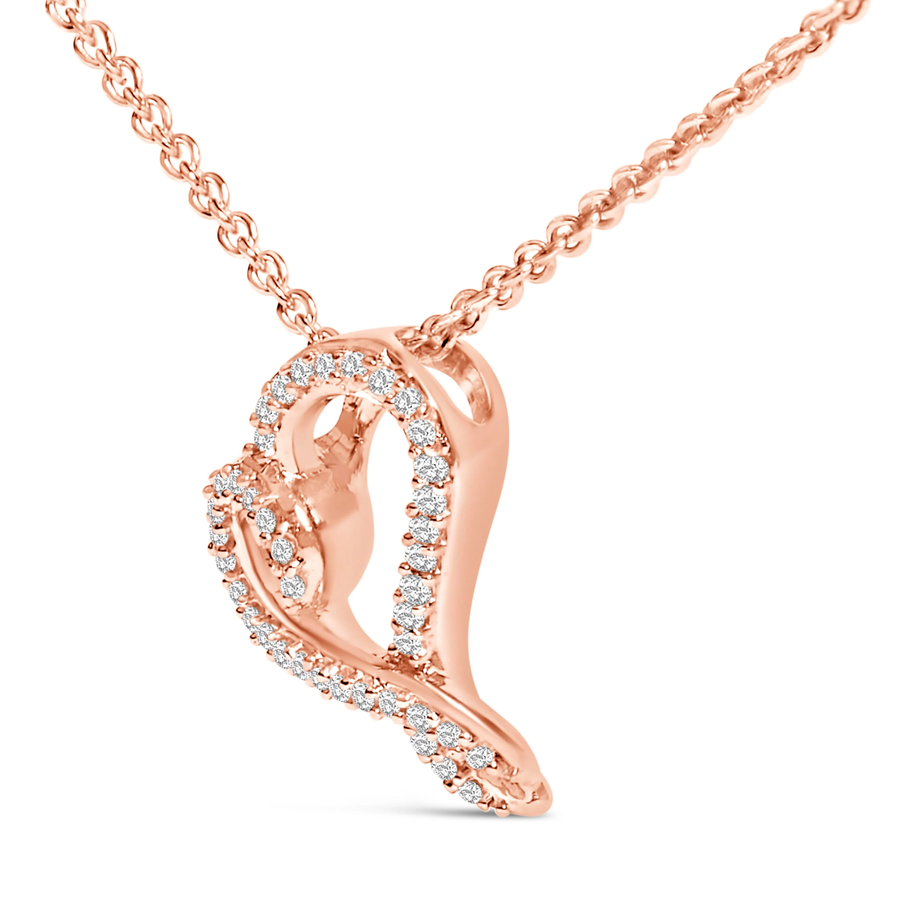 14k Rose Gold Plated Silver 1/10 Cttw Diamond Open Heart Pendant Necklace - Image 3