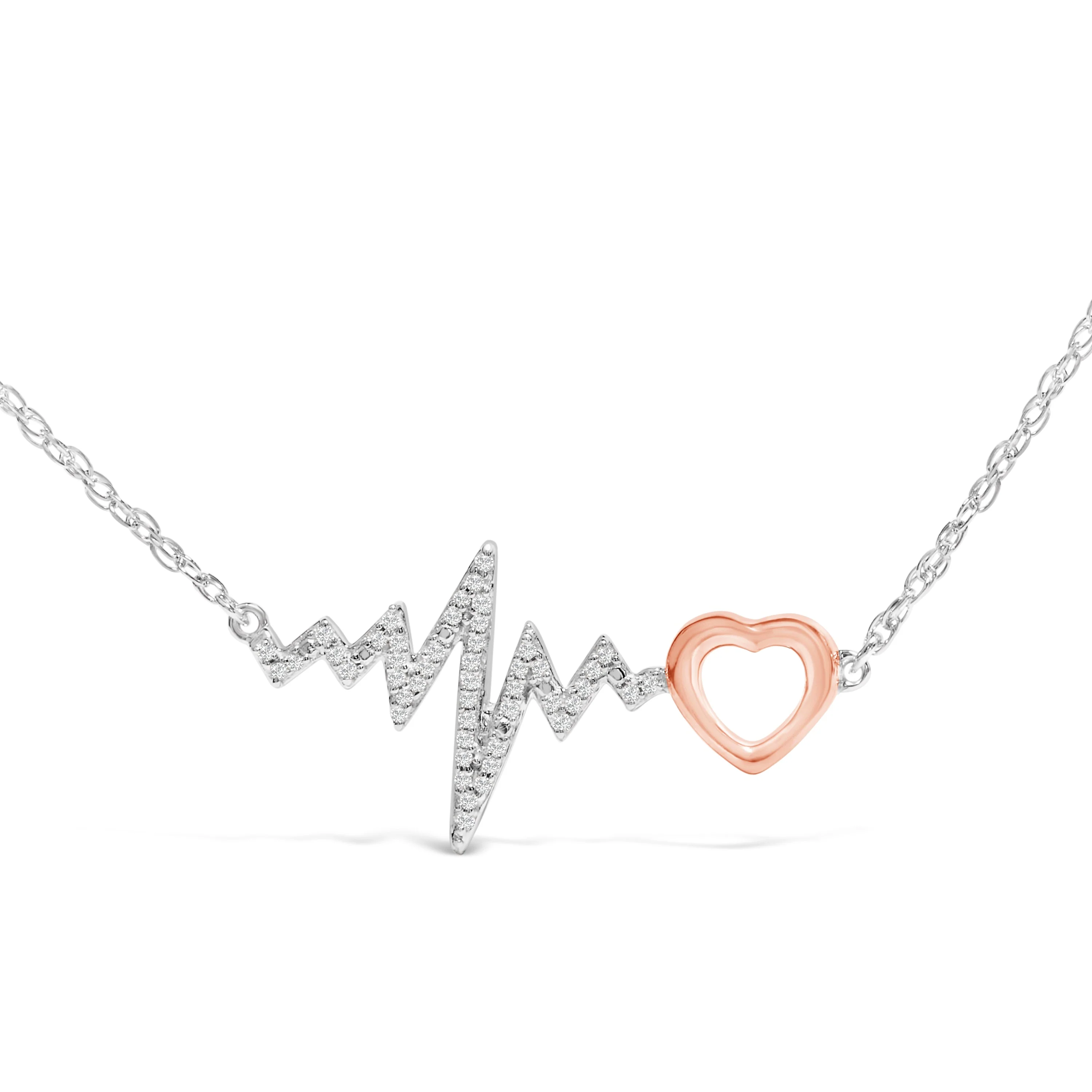 14K Rose Gold Plated Silver Diamond Accent Zig Zag Heart Necklace - Image 2