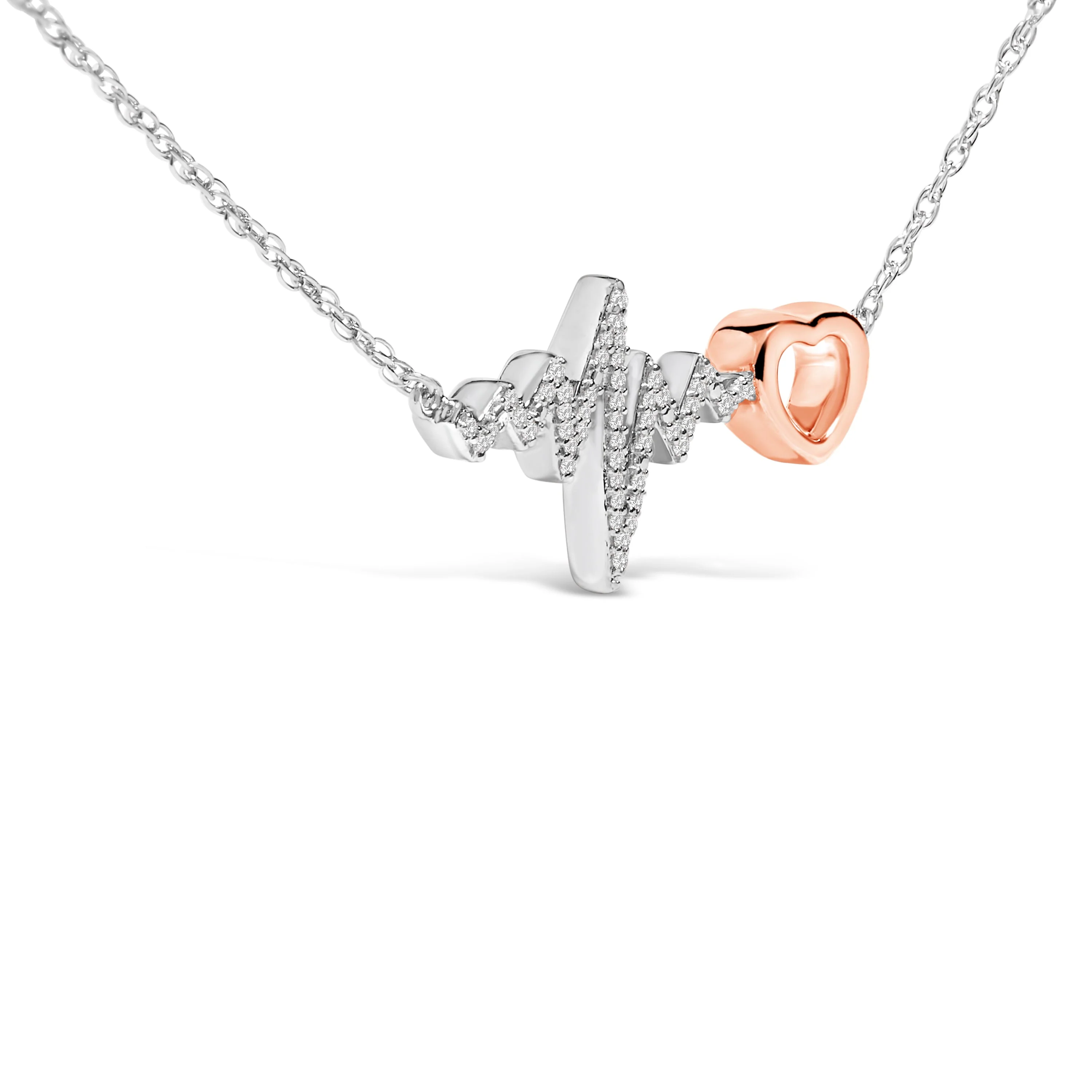 14K Rose Gold Plated Silver Diamond Accent Zig Zag Heart Necklace - Image 3