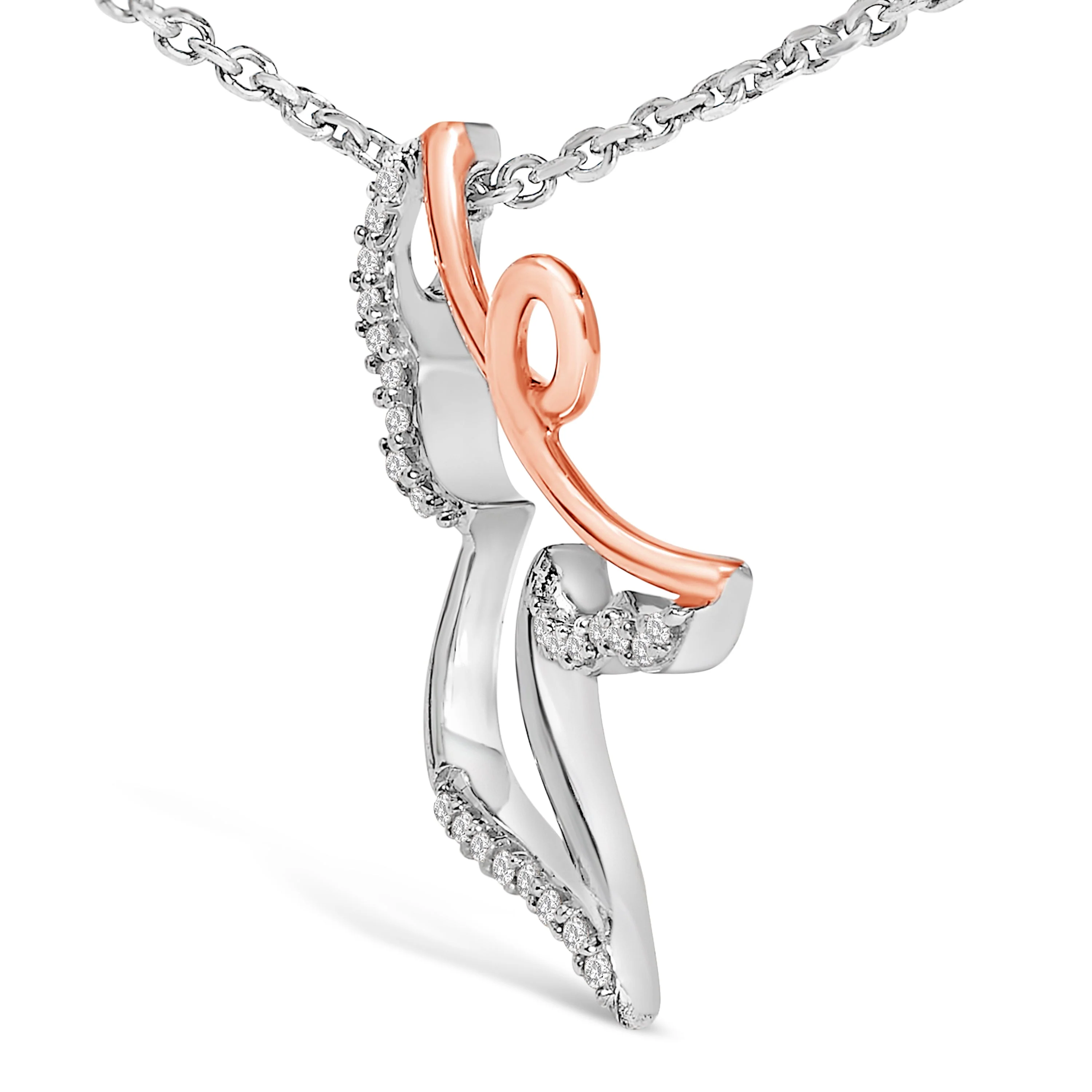 14K Rose Gold Plated Sterling Silver 1/10 Cttw Diamond Angel Pendant Necklace - Image 3