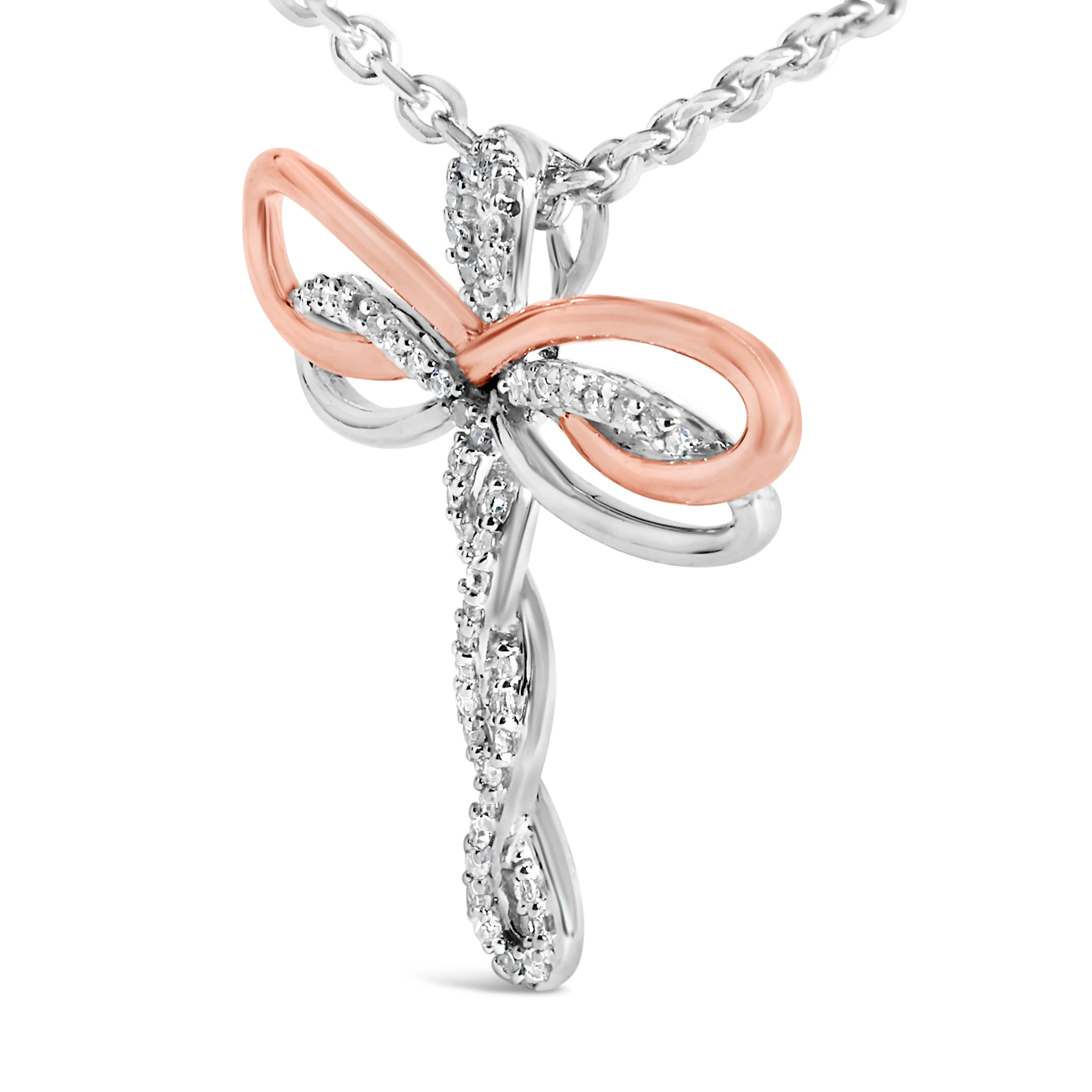 14K Rose Gold Plated Sterling Silver 1/10 Cttw Diamond Dragonfly Pendant Necklace - Image 3