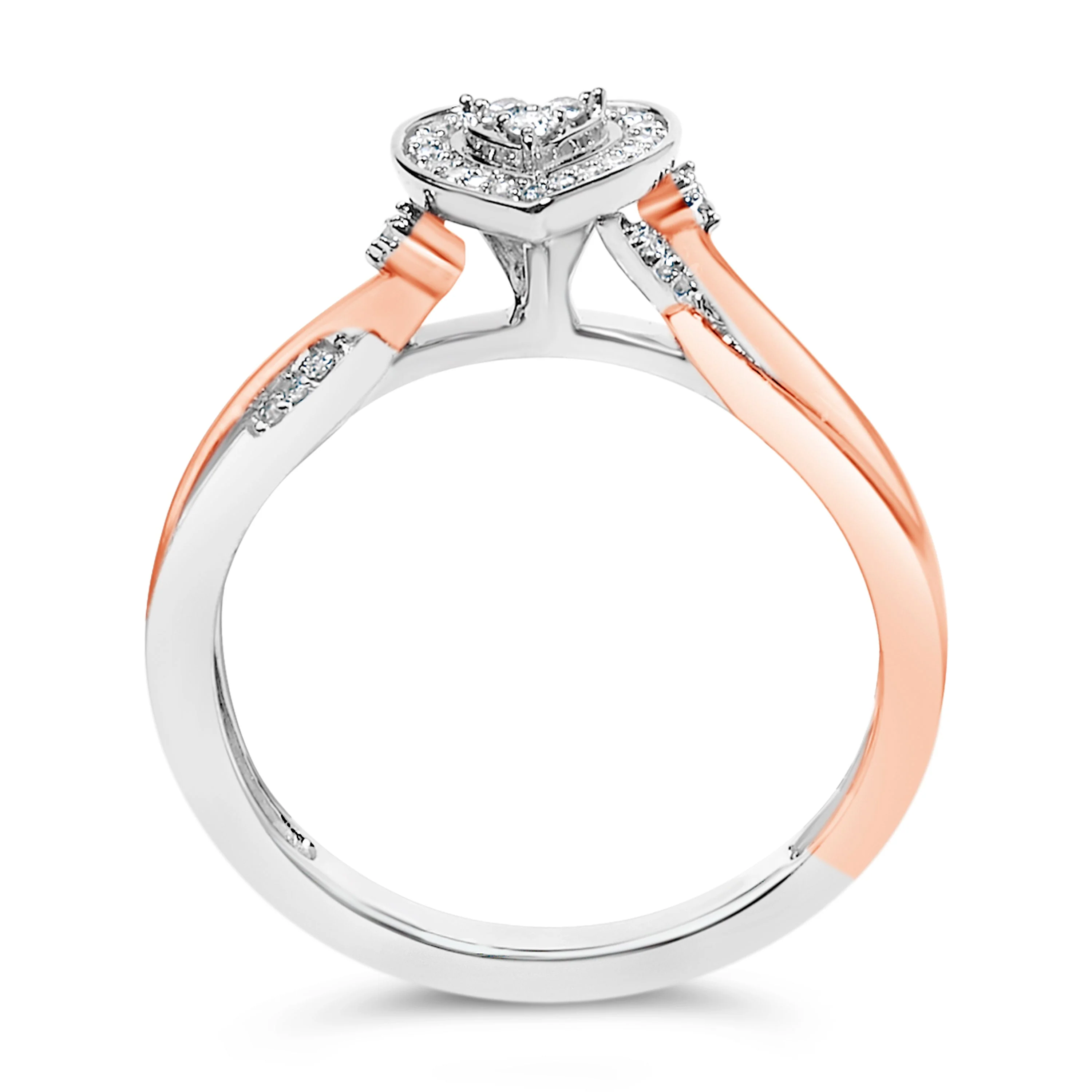14K Rose Gold Plated Sterling Silver 1/10 Cttw Diamond Heart Motif Ring - Image 5