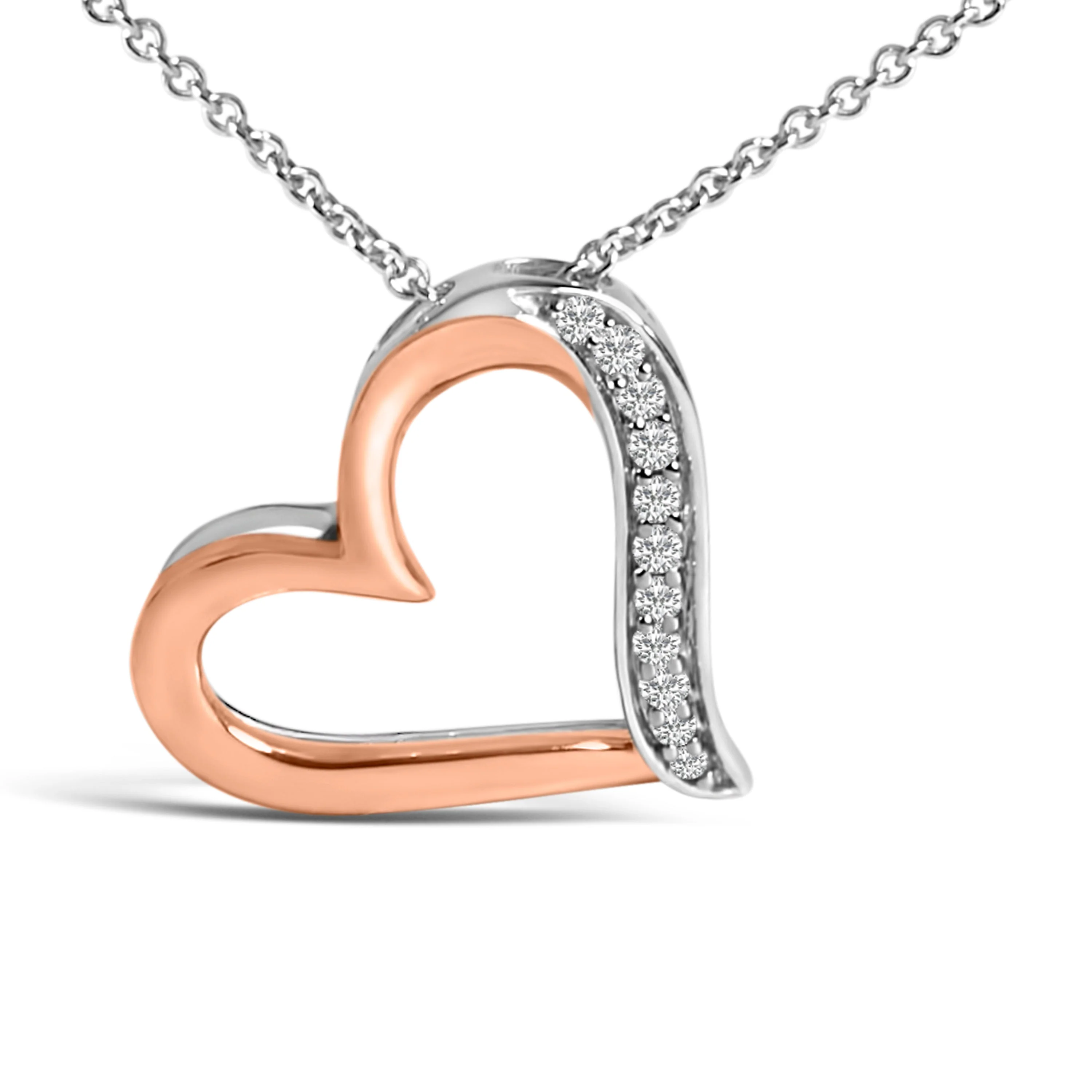 14K Rose Gold Plated Sterling Silver 1/10 Cttw Diamond Open Heart Pendant Necklace - Image 2