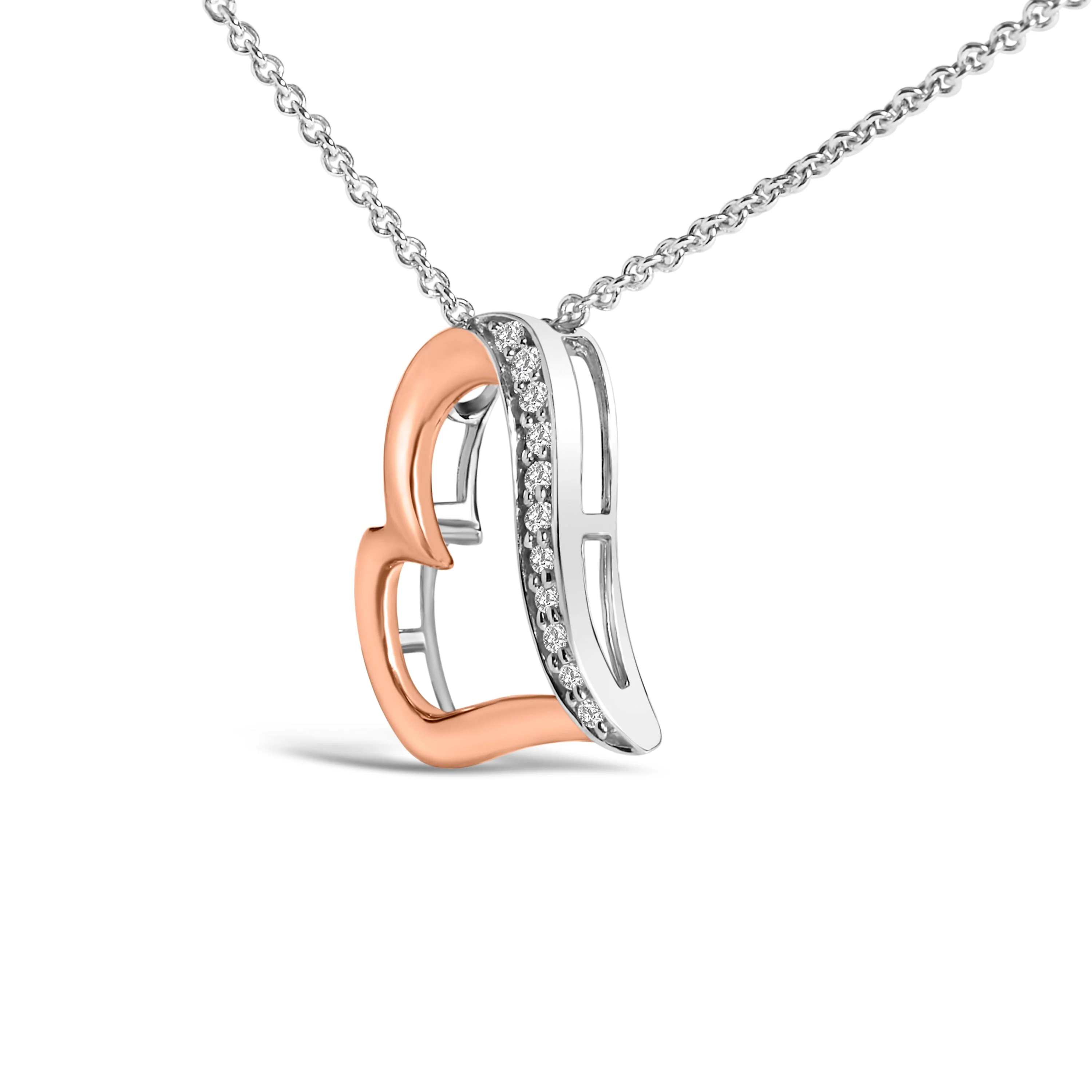 14K Rose Gold Plated Sterling Silver 1/10 Cttw Diamond Open Heart Pendant Necklace - Image 3
