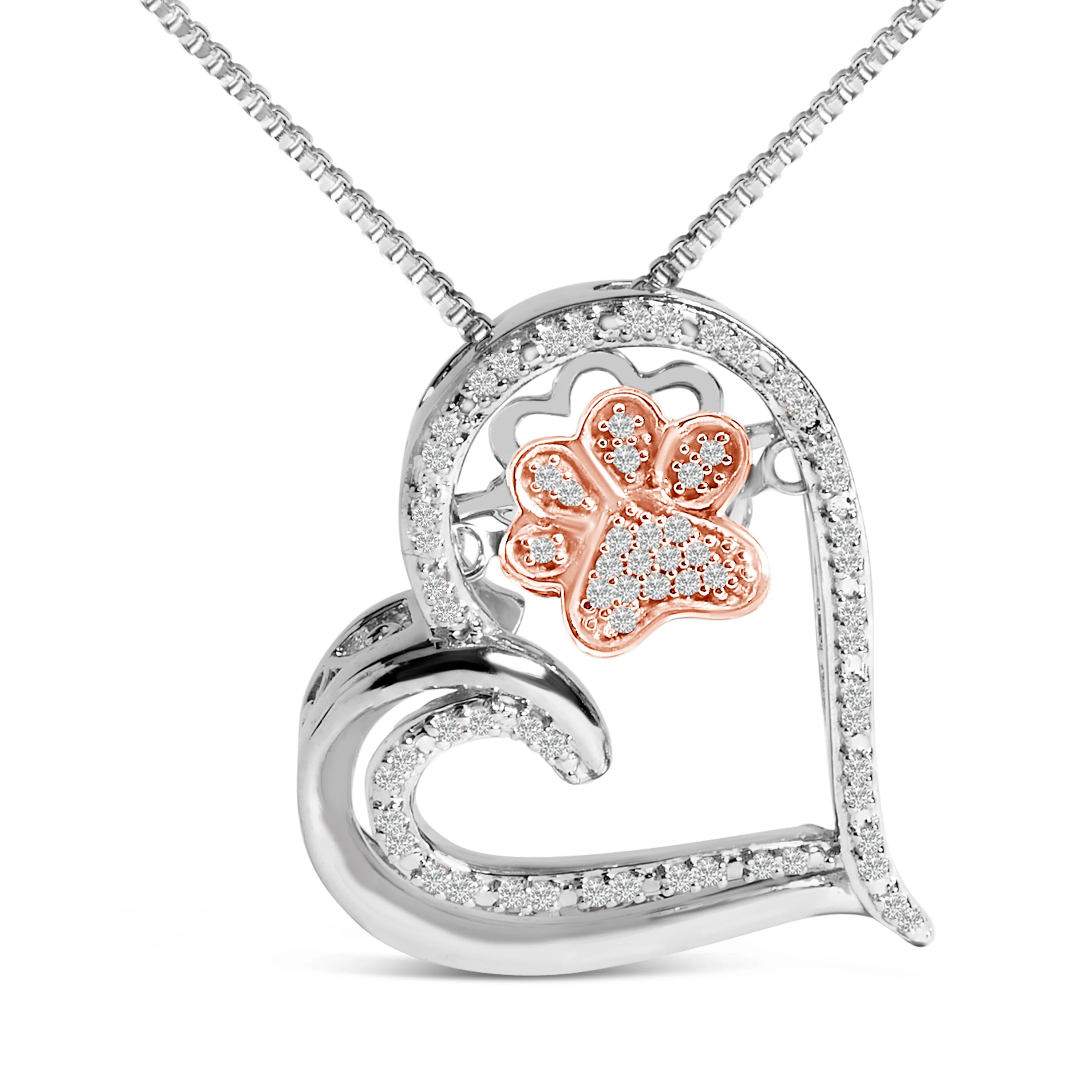 14K Rose Gold Plated Sterling Silver 1/10 Cttw Diamond Paw & Heart Pendant Necklace - Image 2