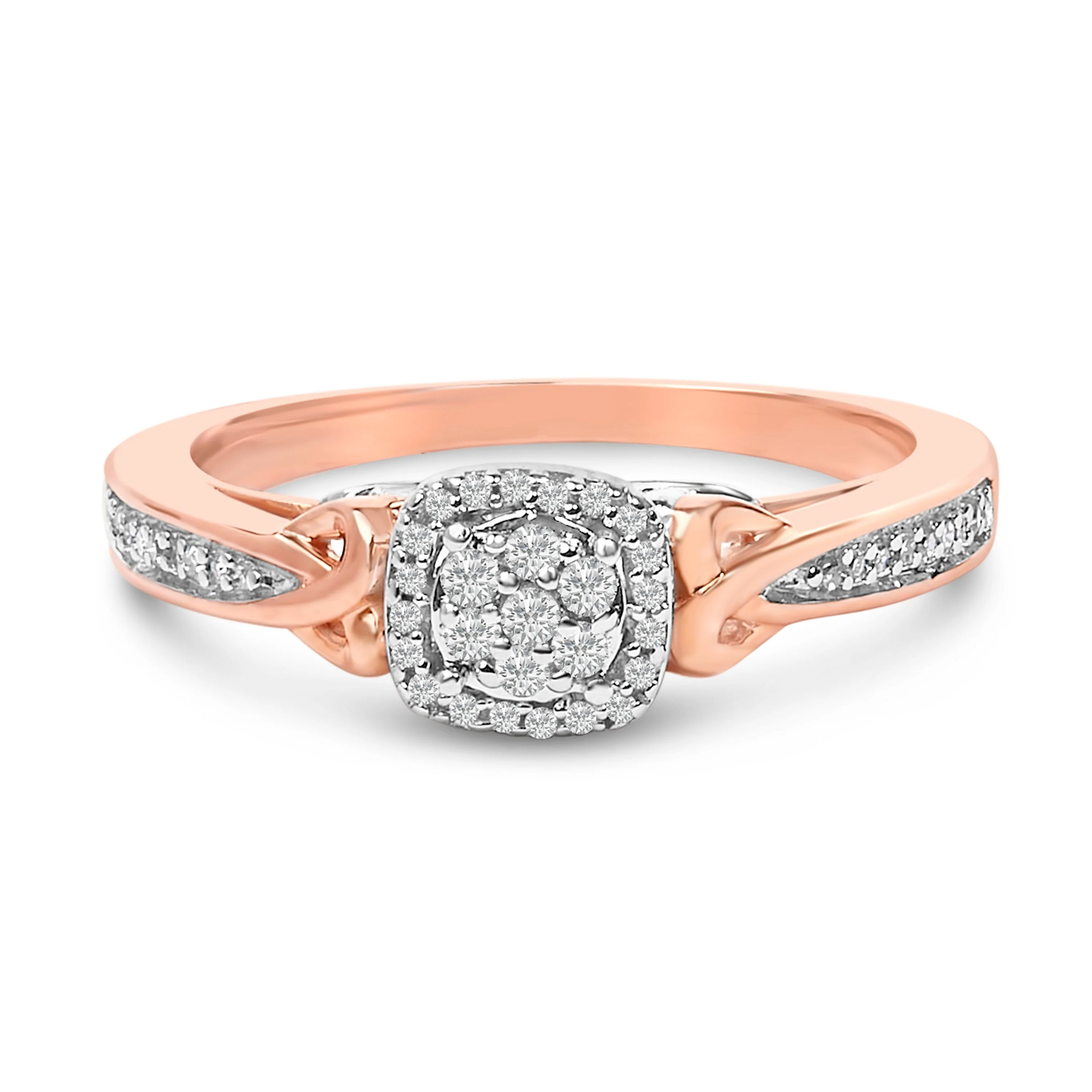 14K Rose Gold Plated Sterling Silver 1/6 Cttw Diamond Knot Cluster Ring