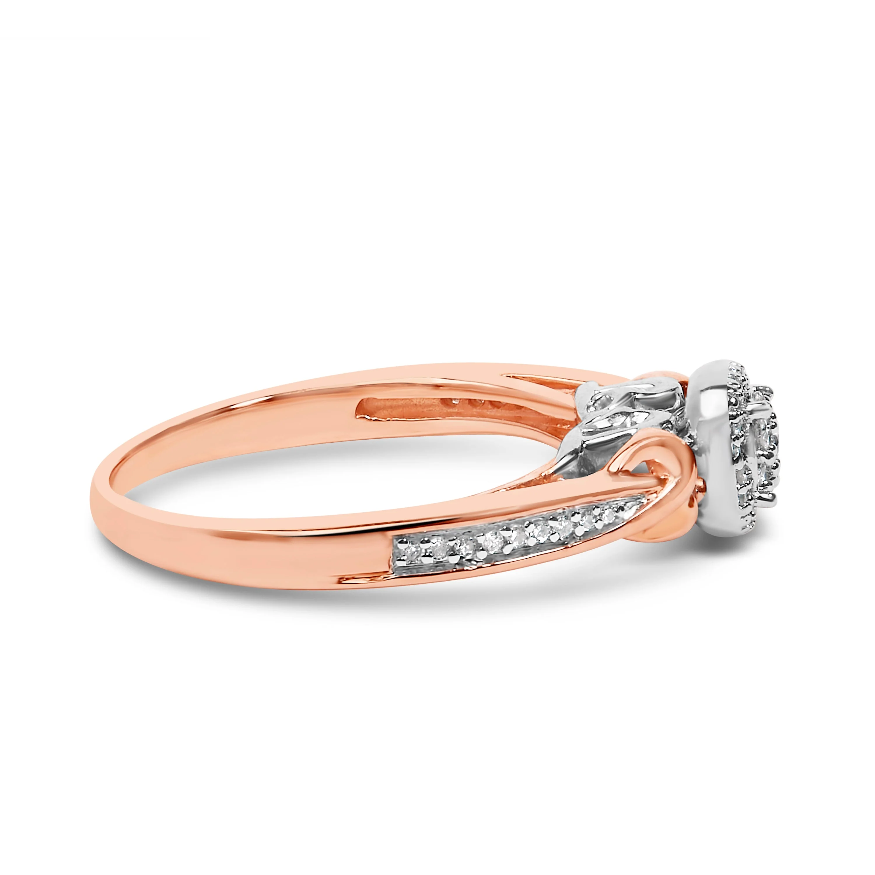 14K Rose Gold Plated Sterling Silver 1/6 Cttw Diamond Knot Cluster Ring - Image 2