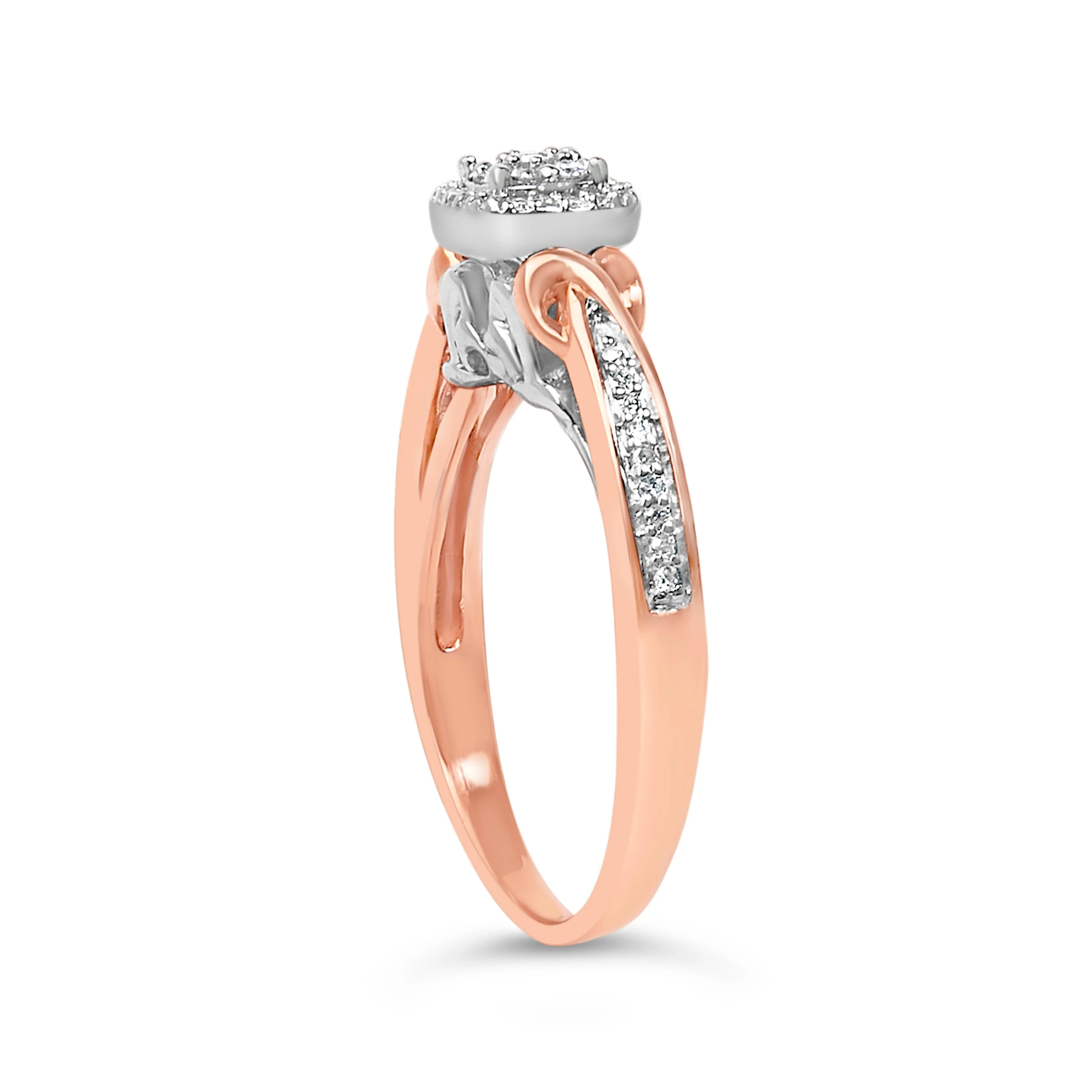14K Rose Gold Plated Sterling Silver 1/6 Cttw Diamond Knot Cluster Ring - Image 4