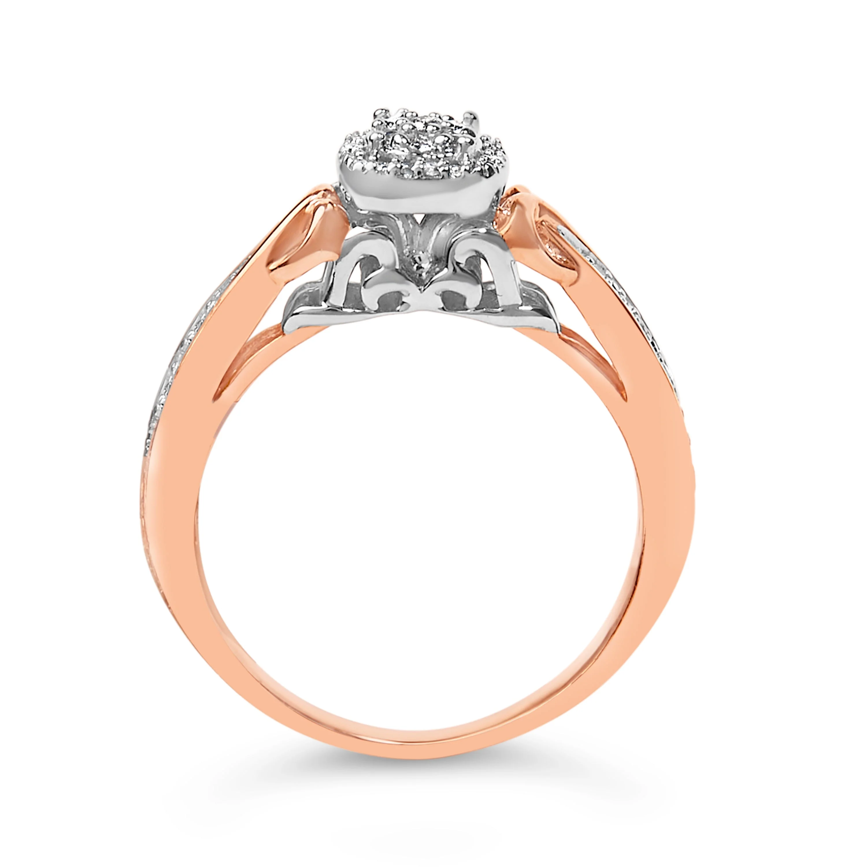 14K Rose Gold Plated Sterling Silver 1/6 Cttw Diamond Knot Cluster Ring - Image 5