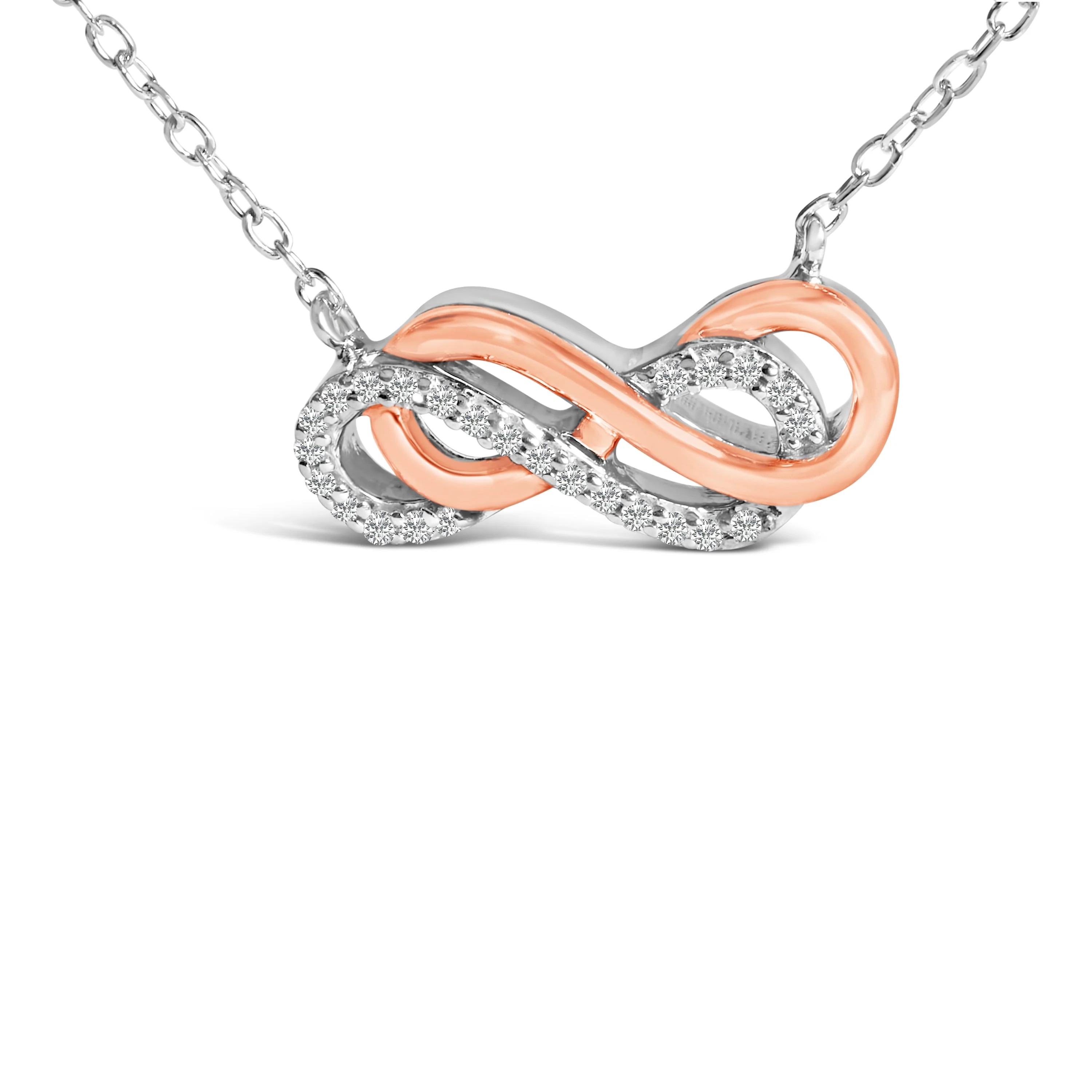 14K Rose Gold Plated Sterling Silver Diamond Accent Double Infinity Pendant Necklace - Image 2