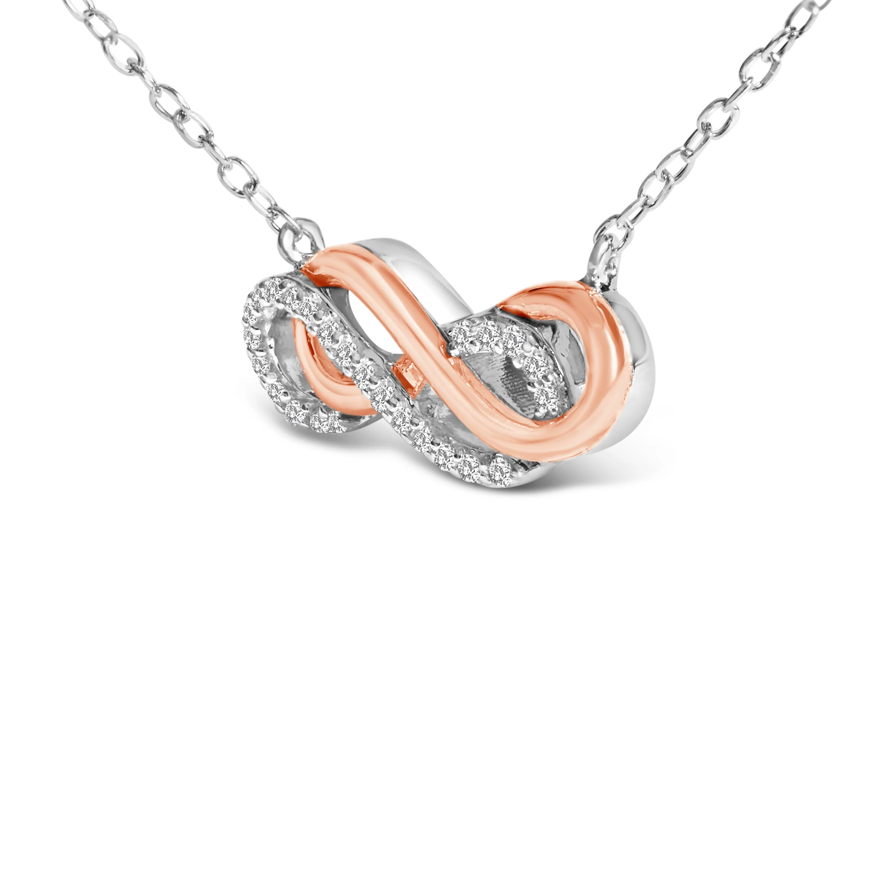 14K Rose Gold Plated Sterling Silver Diamond Accent Double Infinity Pendant Necklace - Image 3