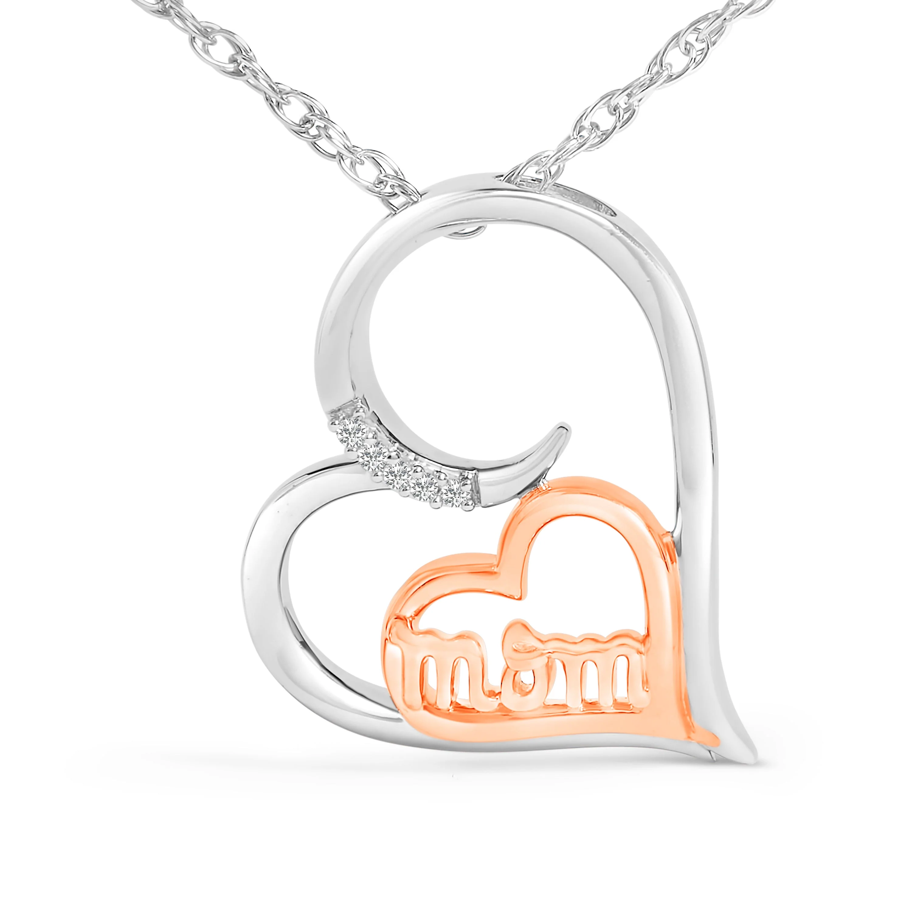 14K Rose Gold Plated Sterling Silver Diamond Accent Mom Heart Pendant Necklace - Image 2