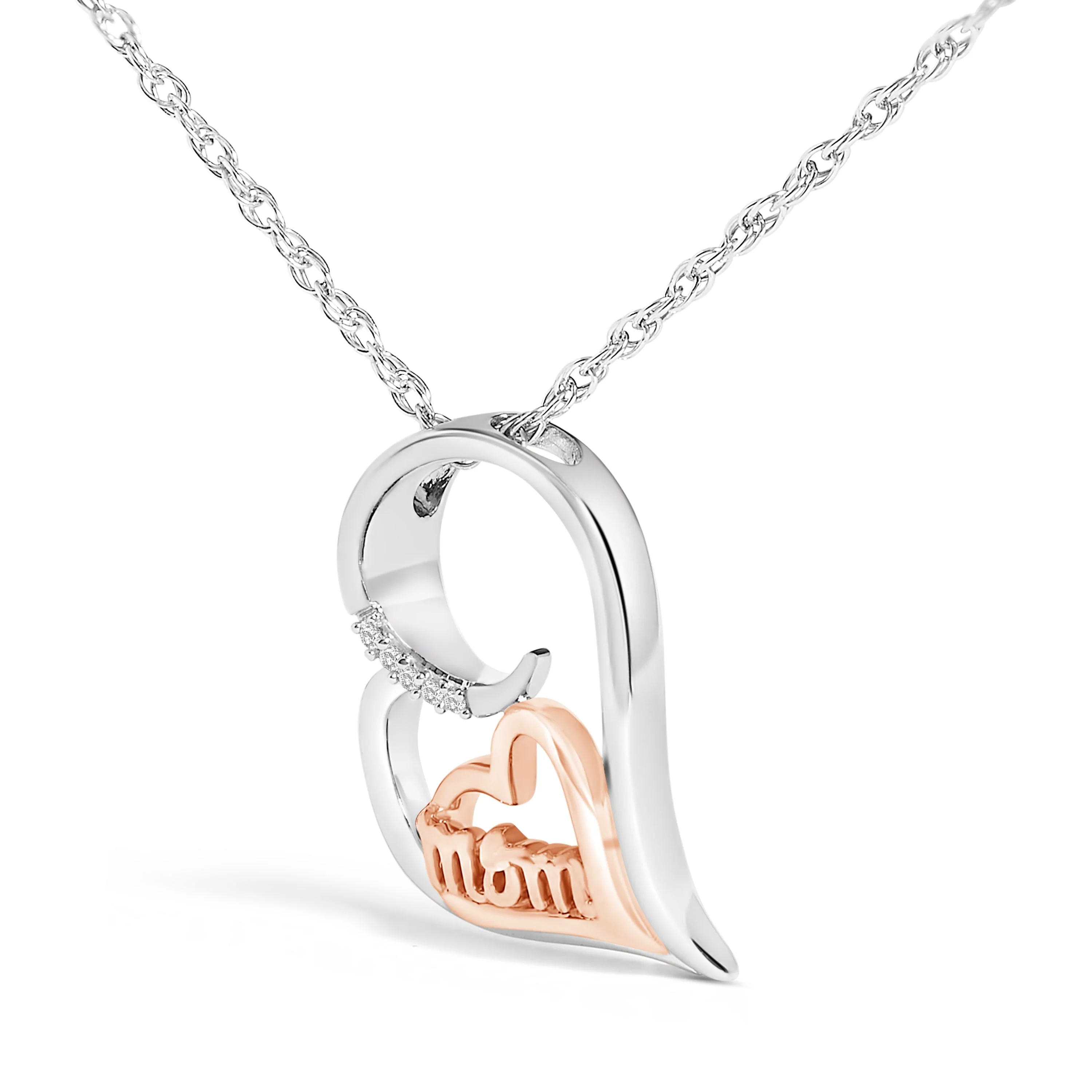 14K Rose Gold Plated Sterling Silver Diamond Accent Mom Heart Pendant Necklace - Image 3