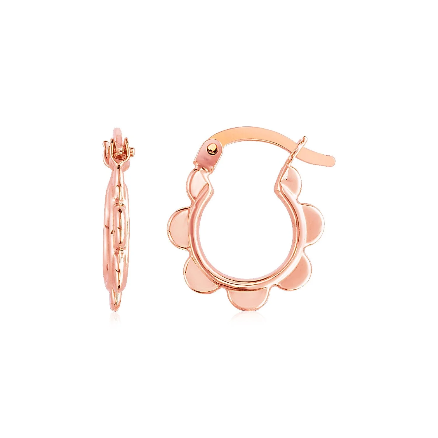 14k Rose Gold Scalloped Hoop Earrings - Image 2