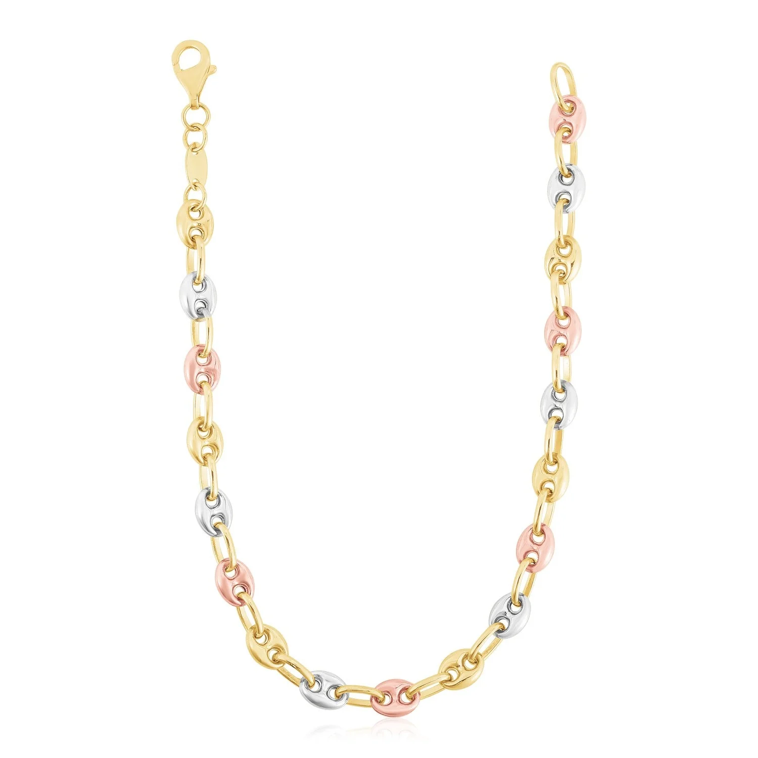 14k Tri Color Gold High Polish Puffed Mariner Link Chain - Image 3