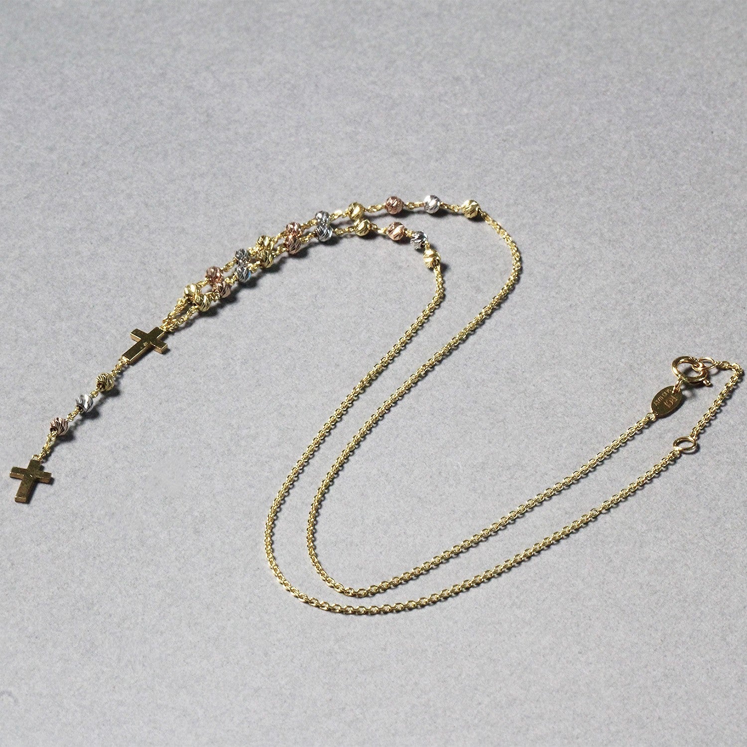 14k Tri-Color Gold Rosary Chain Necklace - Image 12