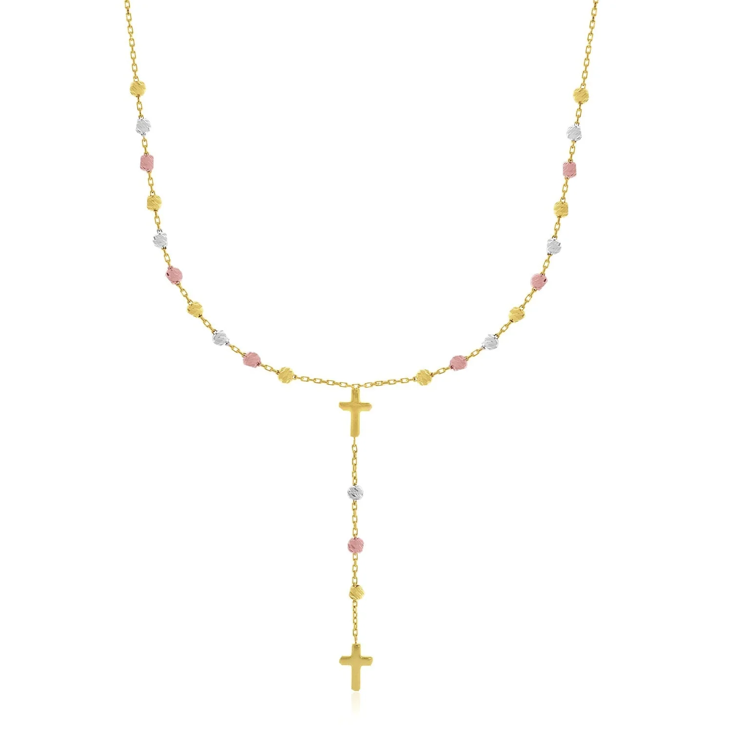 14k Tri-Color Gold Rosary Chain Necklace - Image 8