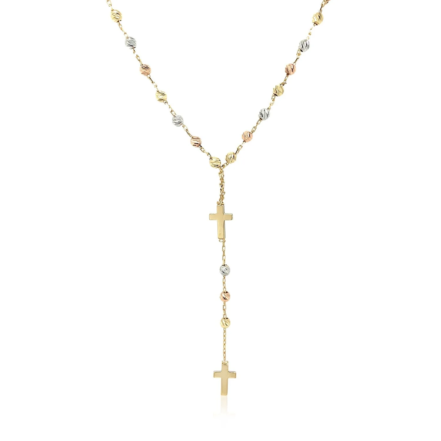 14k Tri-Color Gold Rosary Chain Necklace - Image 9